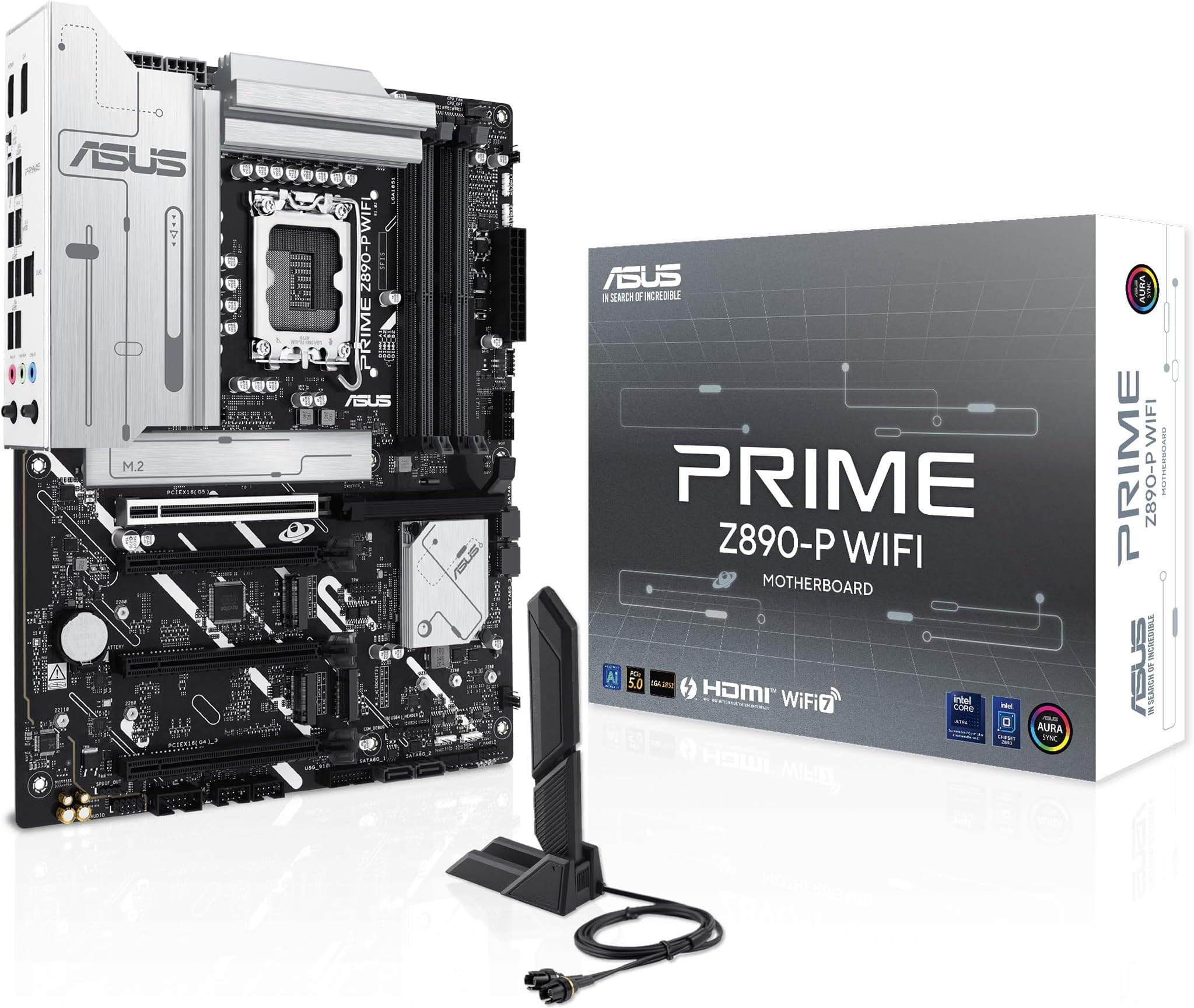 PRIME Z890-P WIFI Z890 LGA 1851 ATX motherboard, Intel® Core™ Ultra Series 2 Ready, Advanced AI PC-ready, 14+1+1+2 power stage, DDR5, PCIe® 5.0, Thunderbolt™ 4 USB Type-C®, 4x M.2, Wi-Fi 7, 2.5Gb
