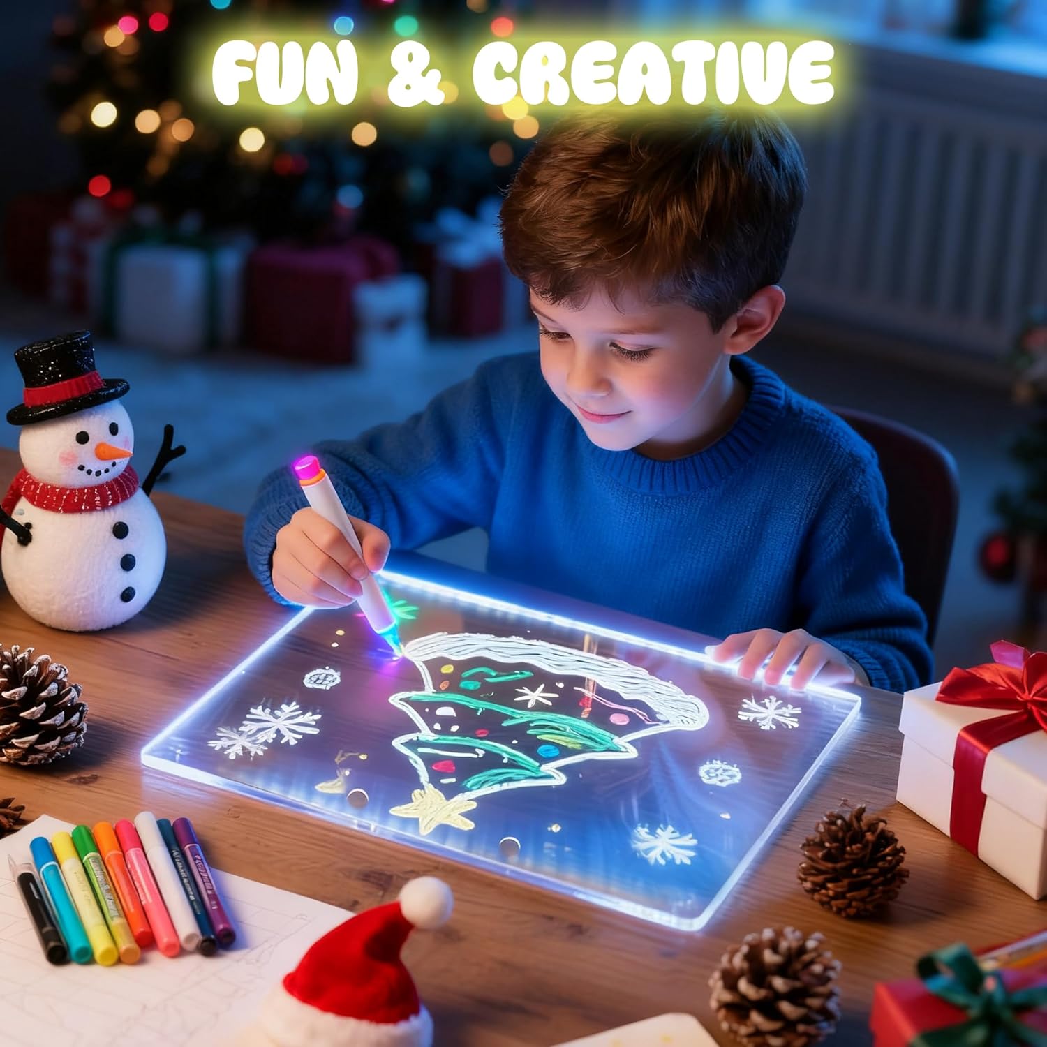 Lateefah LED Note Board with 7 Colors, 15.8"x11.9" LED Drawing Board for Kids, Light Up Doodle Boards with Markers, Include Adapter, Hanging Chain, Acrylic Dry Erase Board with Light, Gifts for Girls