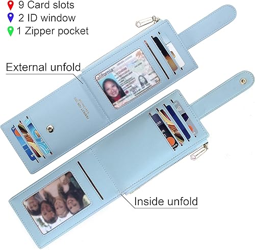 Miniatura 3 de ZRTARY Carteras delgadas para tarjetas para mujer, funda plegable para tarjetas, organizador de dinero con bolsillo con cremallera