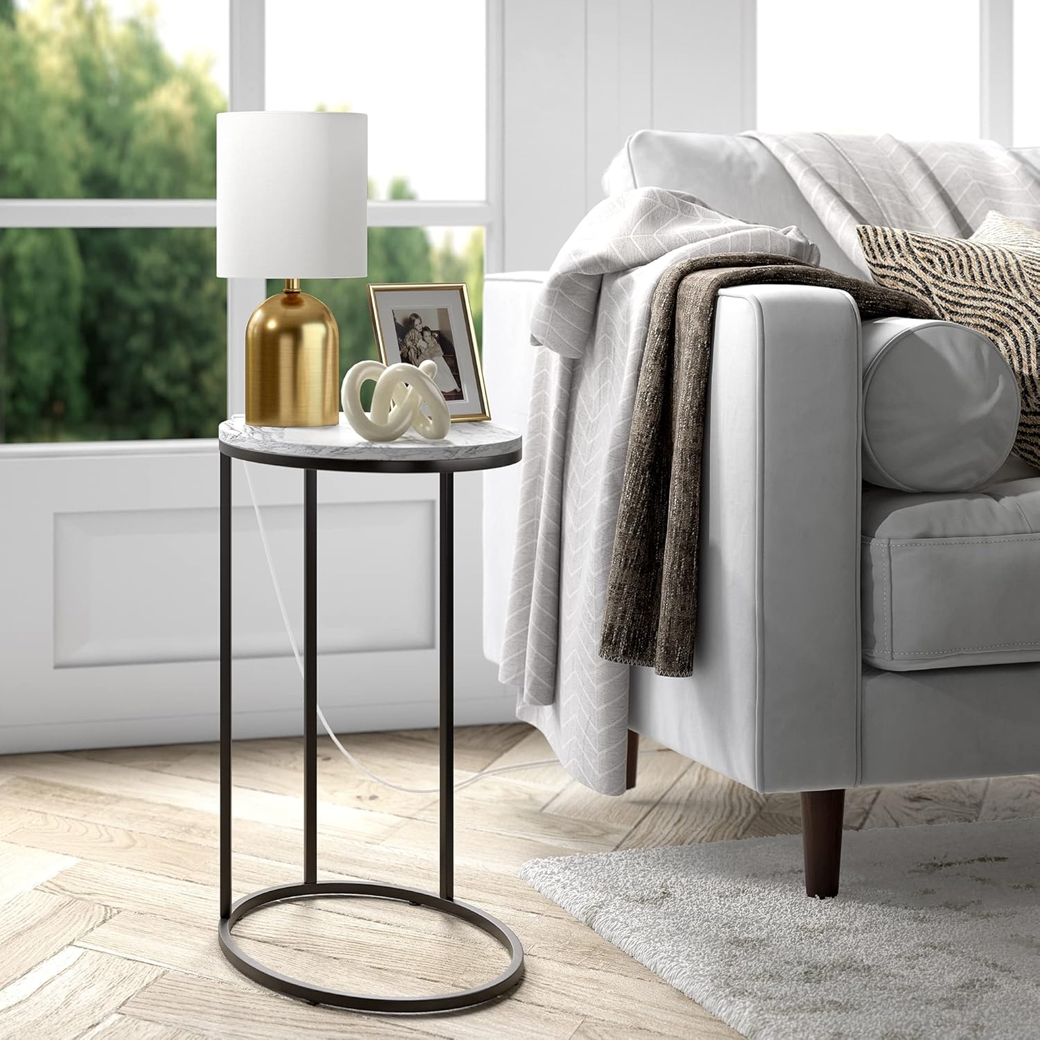 Brass Mini Table Lamp with White Linen Shade