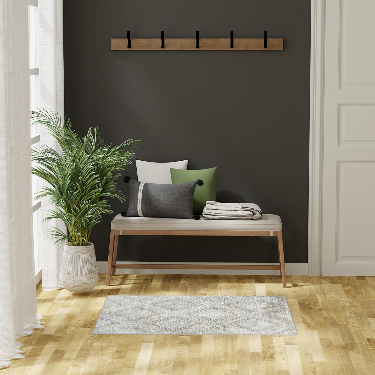 Nourison Home Dekor Grey 2' x 4' Area Rug - Easy Clean, Non Shedding, Bed Room, Living Room, Dining Room, Kitchen (2' x 4')