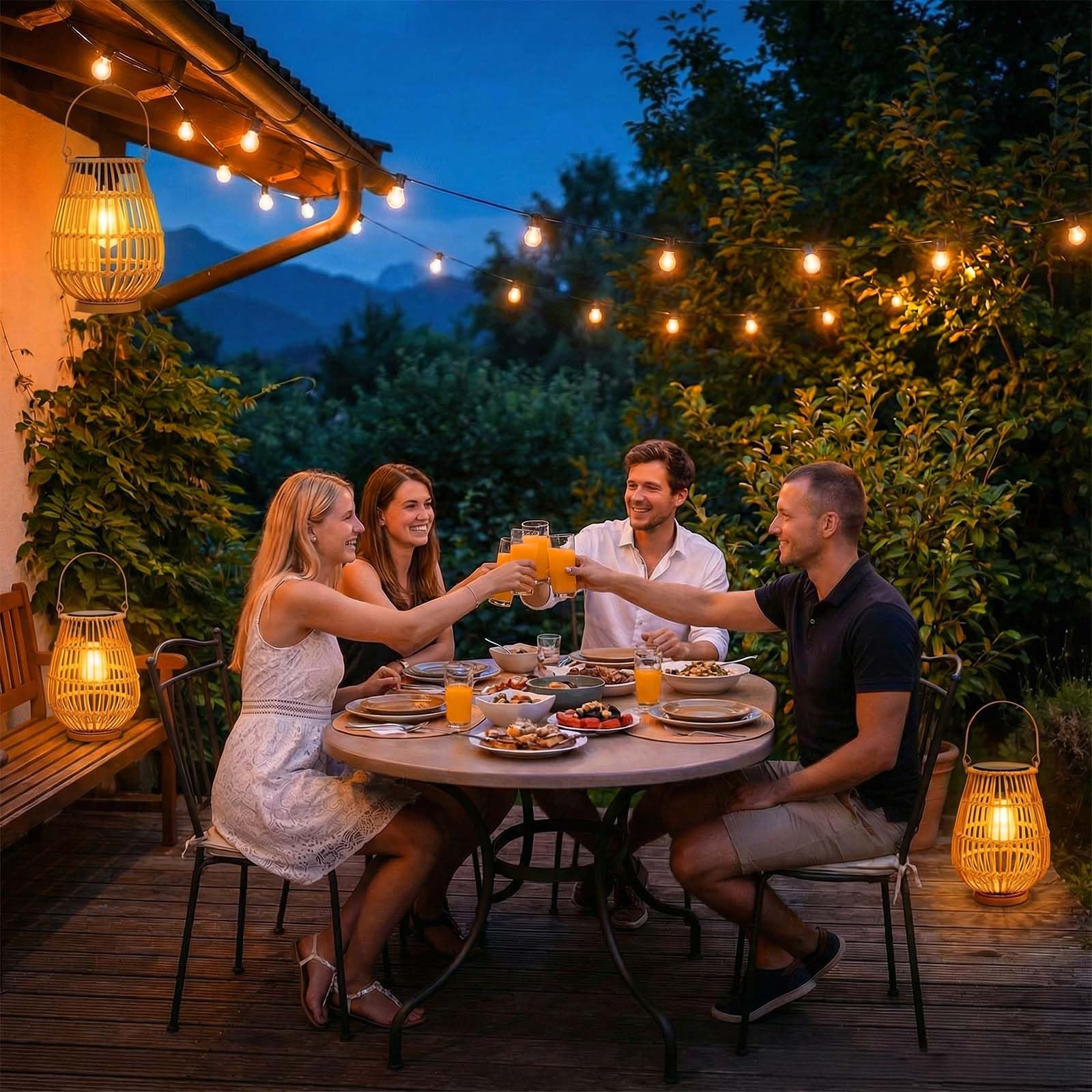 Lanterne solari per esterni, impermeabili, in rattan, confezione da 2