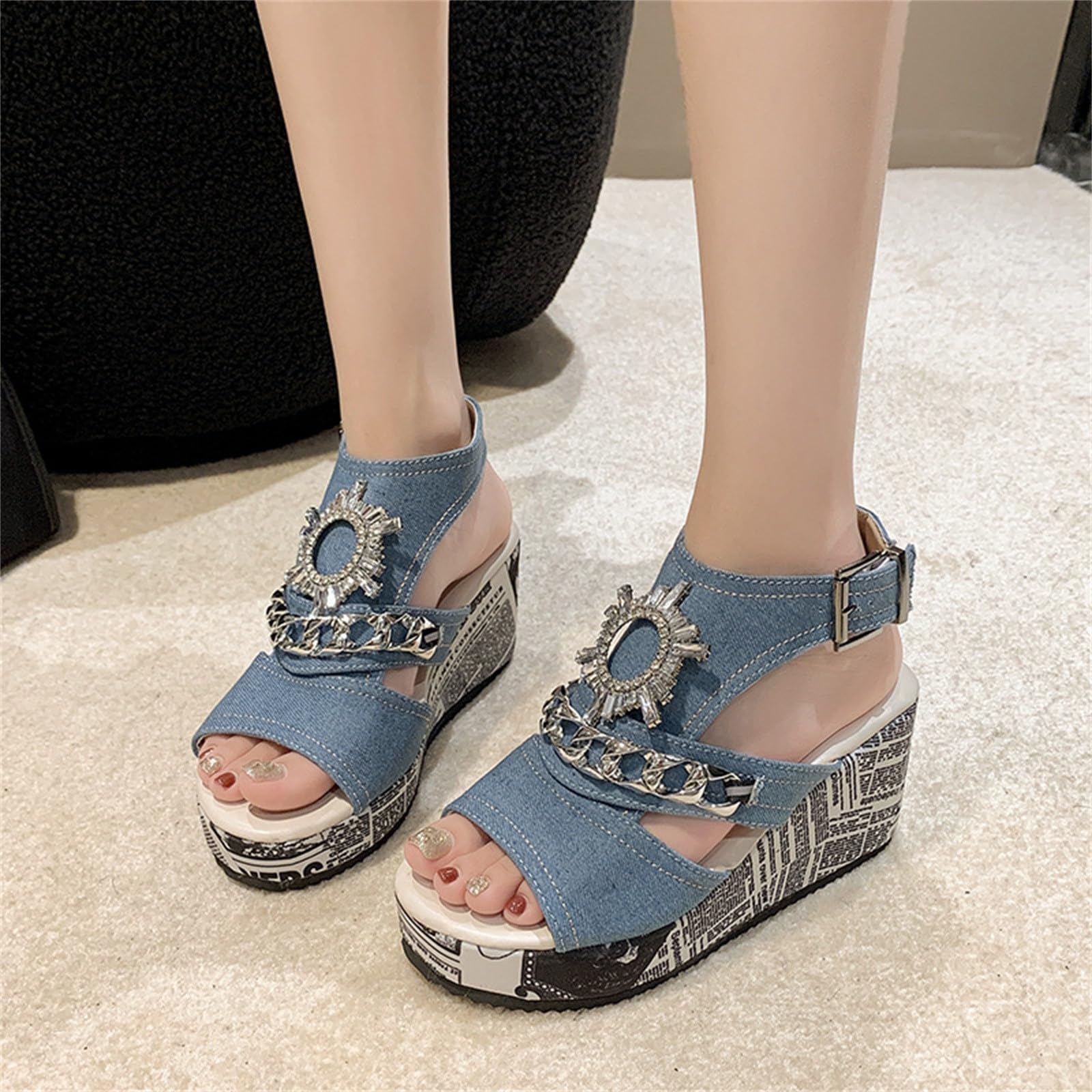 Generico Sandales CompenséEs Femme Confortables LéGèRes AntidéRapantes Semelle Souple Respirantes Chaussures Femme éTé Mode Mules Support Coupe Large Ville Plage