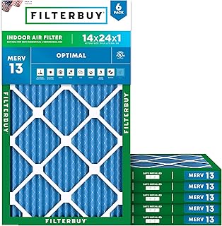 Filterbuy 14x24x1 Air Filter MERV 13 Optimal Smoke & Allergy Defense (6-Pack), Electrostatic Pleated HVAC AC Furnace Filters Replacement, Made in USA (Actual Size: 13.38 x 23.38 x 0.75)