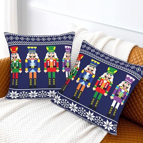 Miniatura 6 de Fiokroo Cascanueces - Juego de 2 fundas de almohada cuadradas para sofá, dormitorio, sala de estar, automóvil, 16 x 16 pulgadas