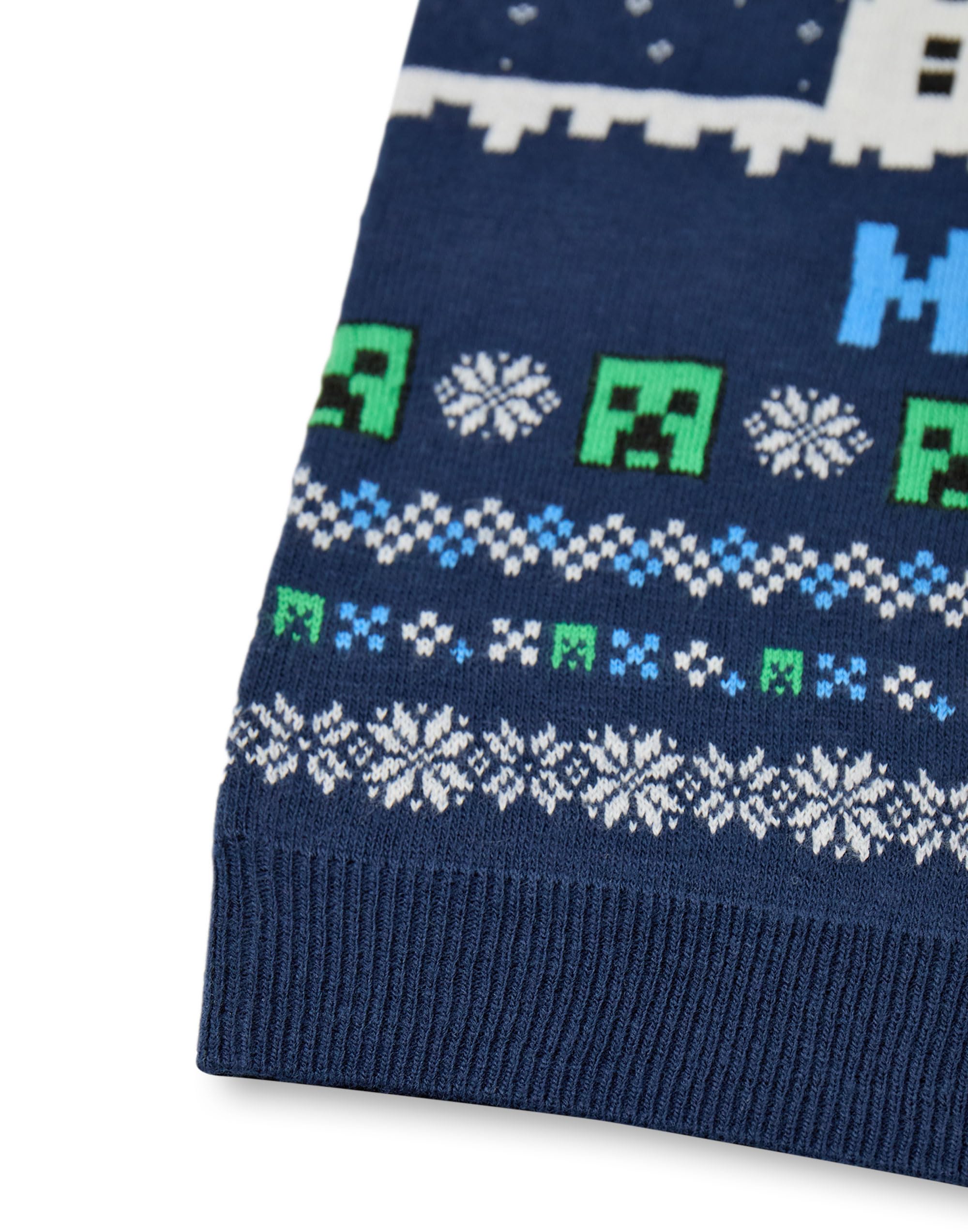 Minecraft Pull de Noël pour garçons | Pull tricoté Graphique avec Personnages Creeper et Snow Golem pour Enfants Bleu | Pull Festif à Motif Selburose pour Enfants avec bonhommes de Neige