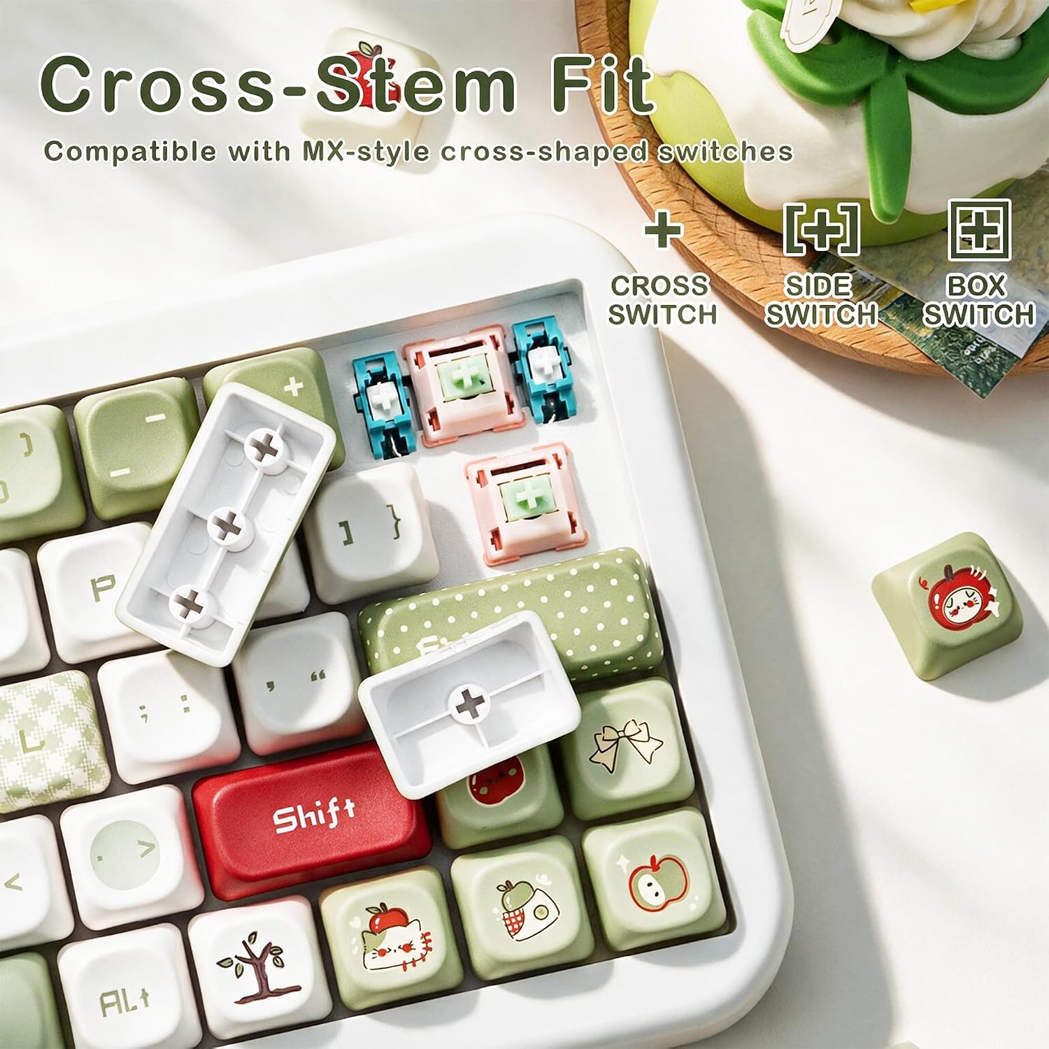 PBT Red Green Orchard Keycaps FOA Profile Cute Key Cap MX Switch