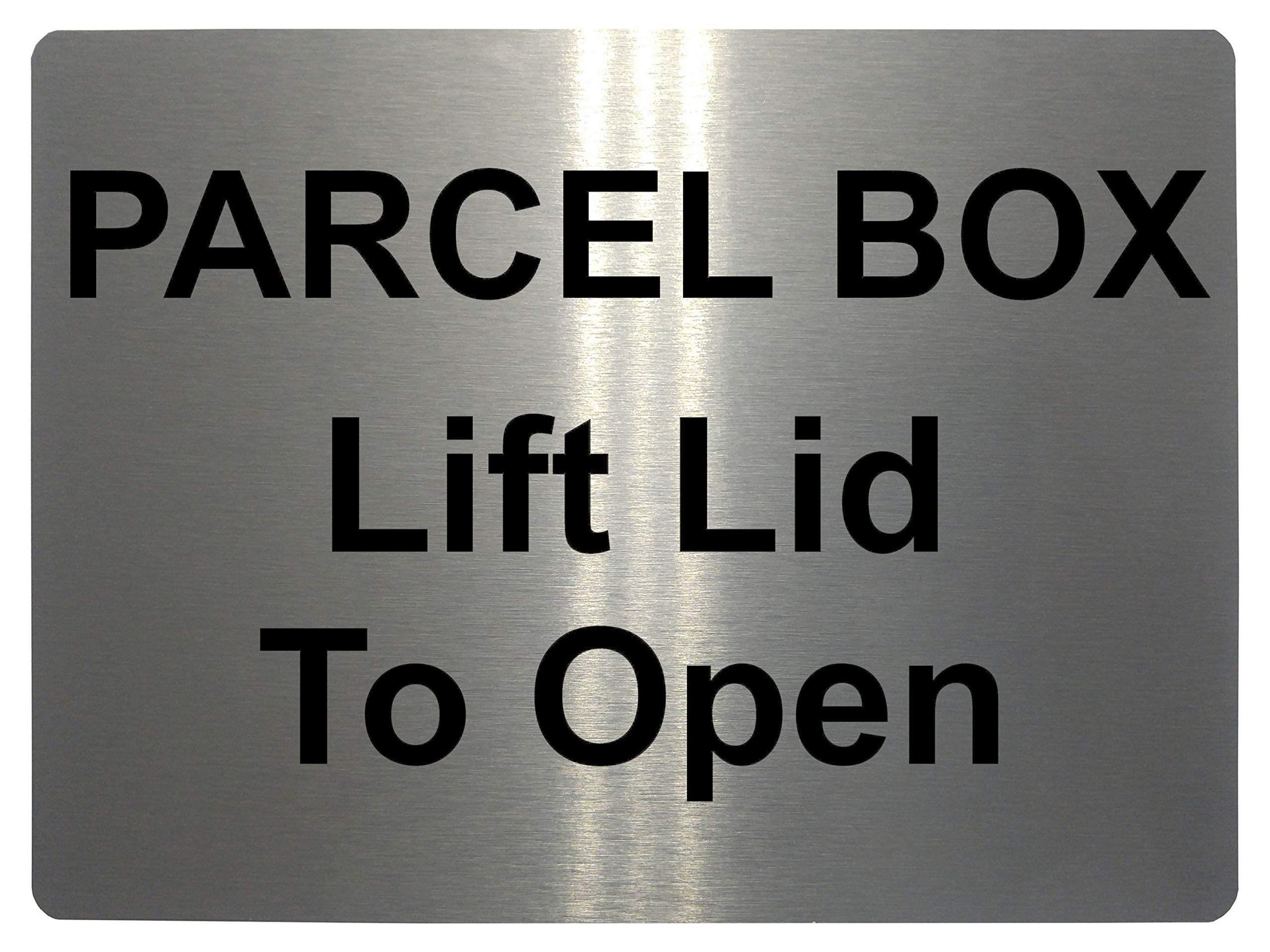 621 PARCEL BOX Lift Lid To Open Metal Aluminium Plaque Sign Door House Office (5x7 inches, Brushed Silver)