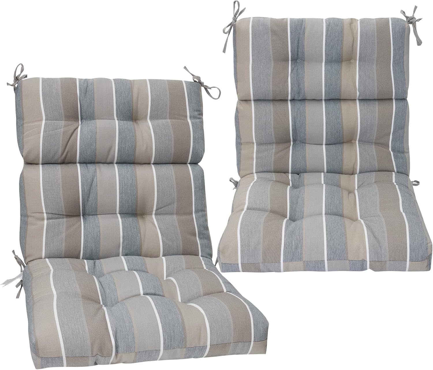 Patio High Back Chair Cushion Set of 2,Water Resistant Tufted Rocking Chair Cushion,Outdoor Adirondack Chair Cushion for Patio Furniture-Grey Stripe