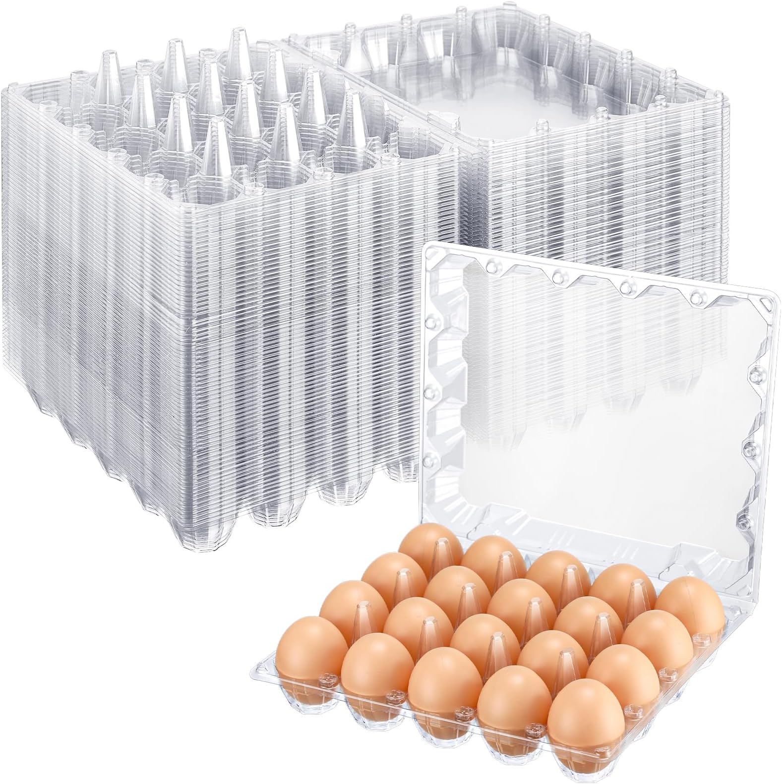 Zubebe 200 Pieces Clear Egg Cartons Plastic Egg Cartons Bulk Empty Chicken Egg Tray Holds Securely Clear Blank Egg Cartons for Chicken Farm Business Market Home Refrigerator Storage(4 x 5 Grids)