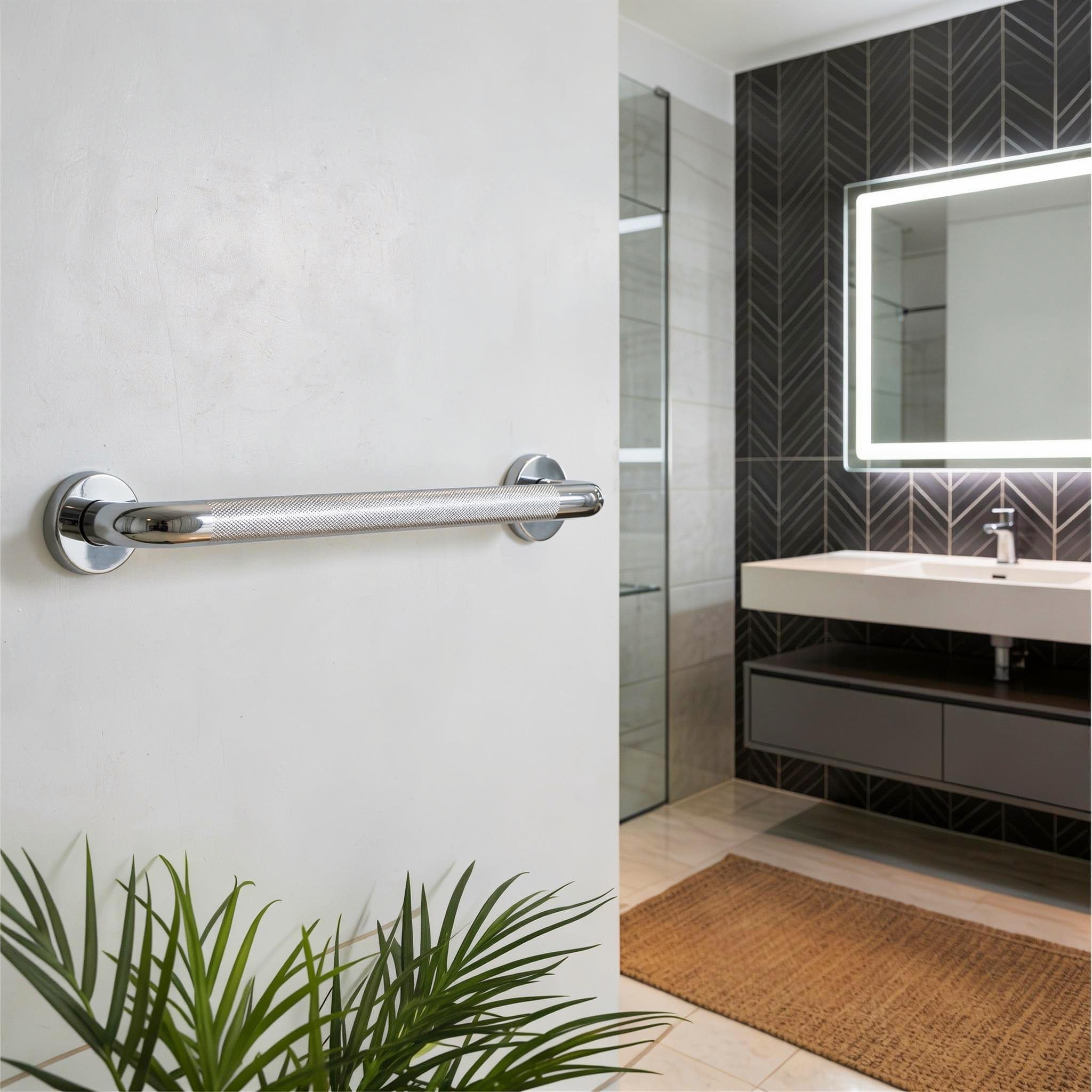Barra de Apoyo de Acero Inoxidable 68 cm con Superficie Antideslizante | Asidero de Seguridad para Ducha y Bañera | Agarradera Ideal para Personas Mayores y Baño Accesible