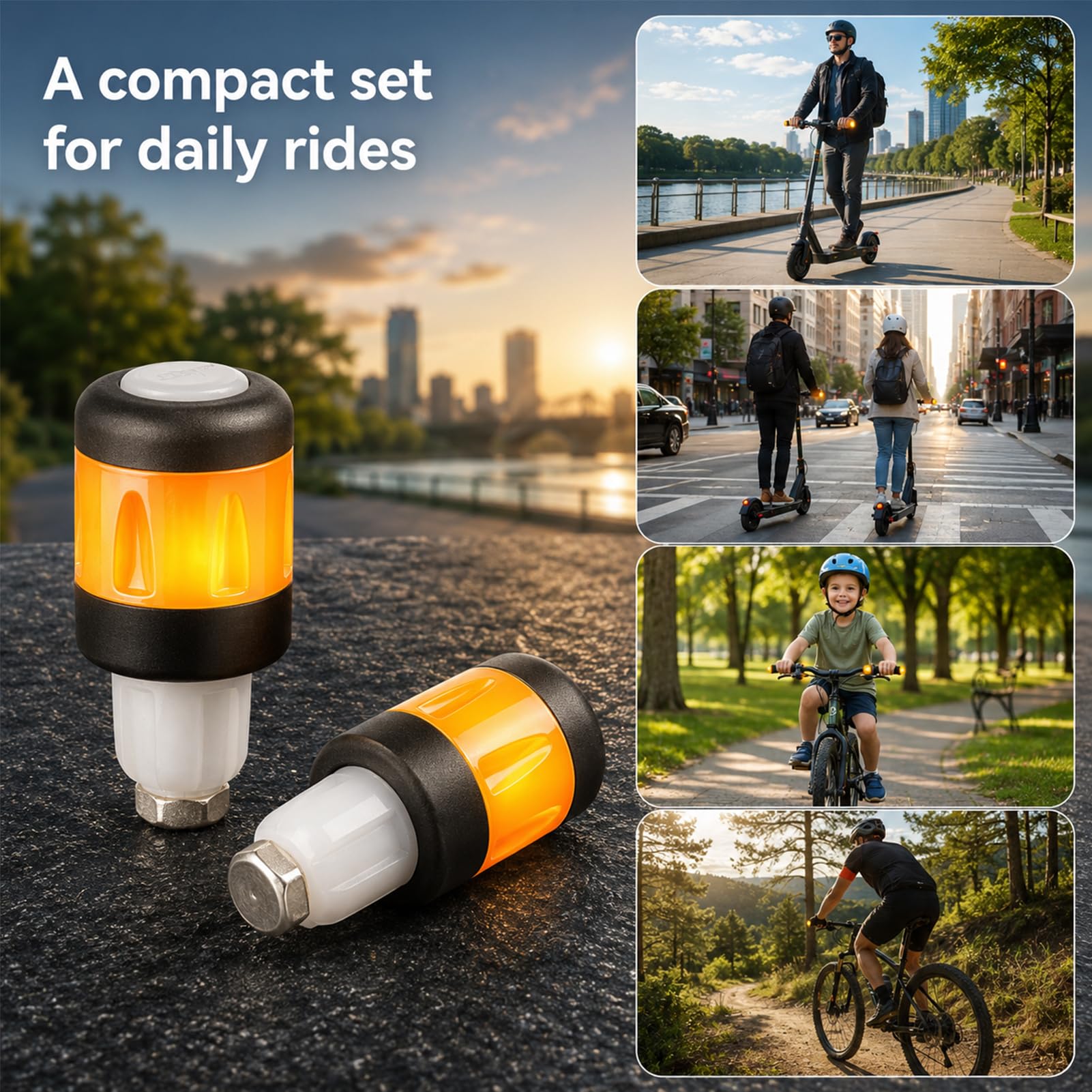 E Scooter Blinker, Wiederaufladbare LED-Lenkerleuchte Elektroroller, Wasserdicht, Universeller Blinker für Xiaomi/Segway Ninebot, 3 Modi, für 17,3–22 mm Lenker