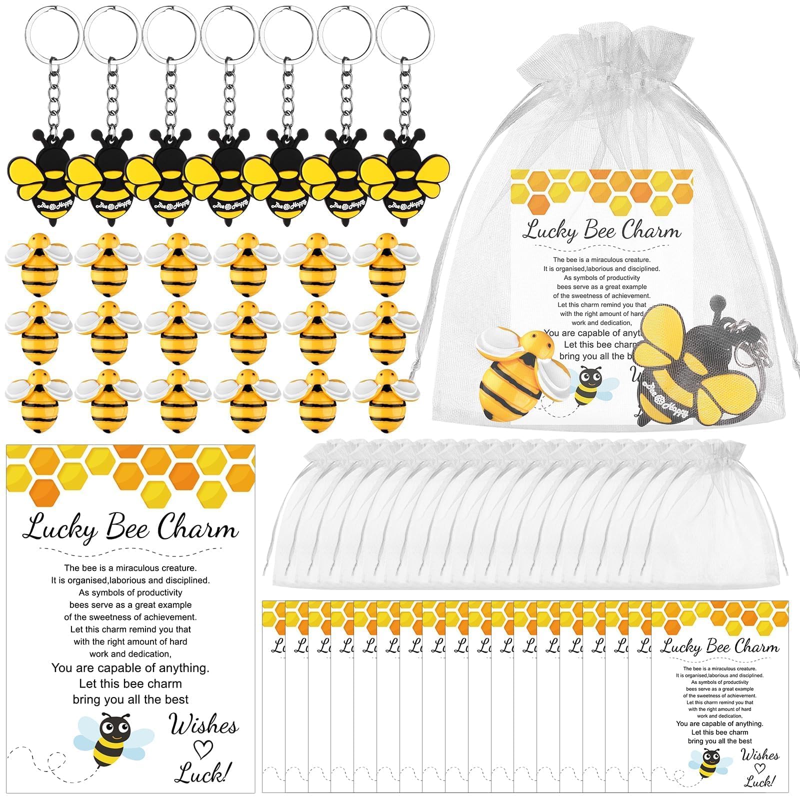 18Set Thank You Gifts for Colleagues Employee Appreciation Gifts Lucky Bee Keyring Keychain Mini Bee Token Charm with Bees Story Card Inspirational Leaving Gifts for Staff Coworker Teacher Nurse