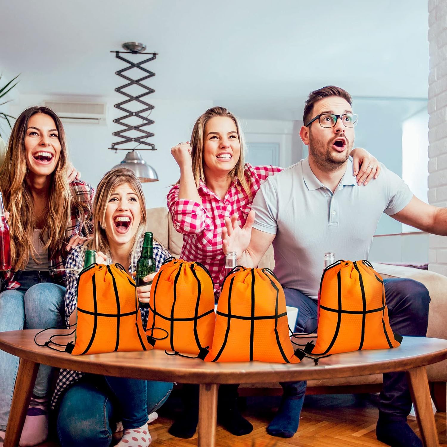 Tanlade 24 Pcs Drawstring Bags Cinch Sack Candy Drawstring Bag Goodie Favor Bags Supplies Gifts for Sports Party Men Women(Basketball,10 x 12 Inch)