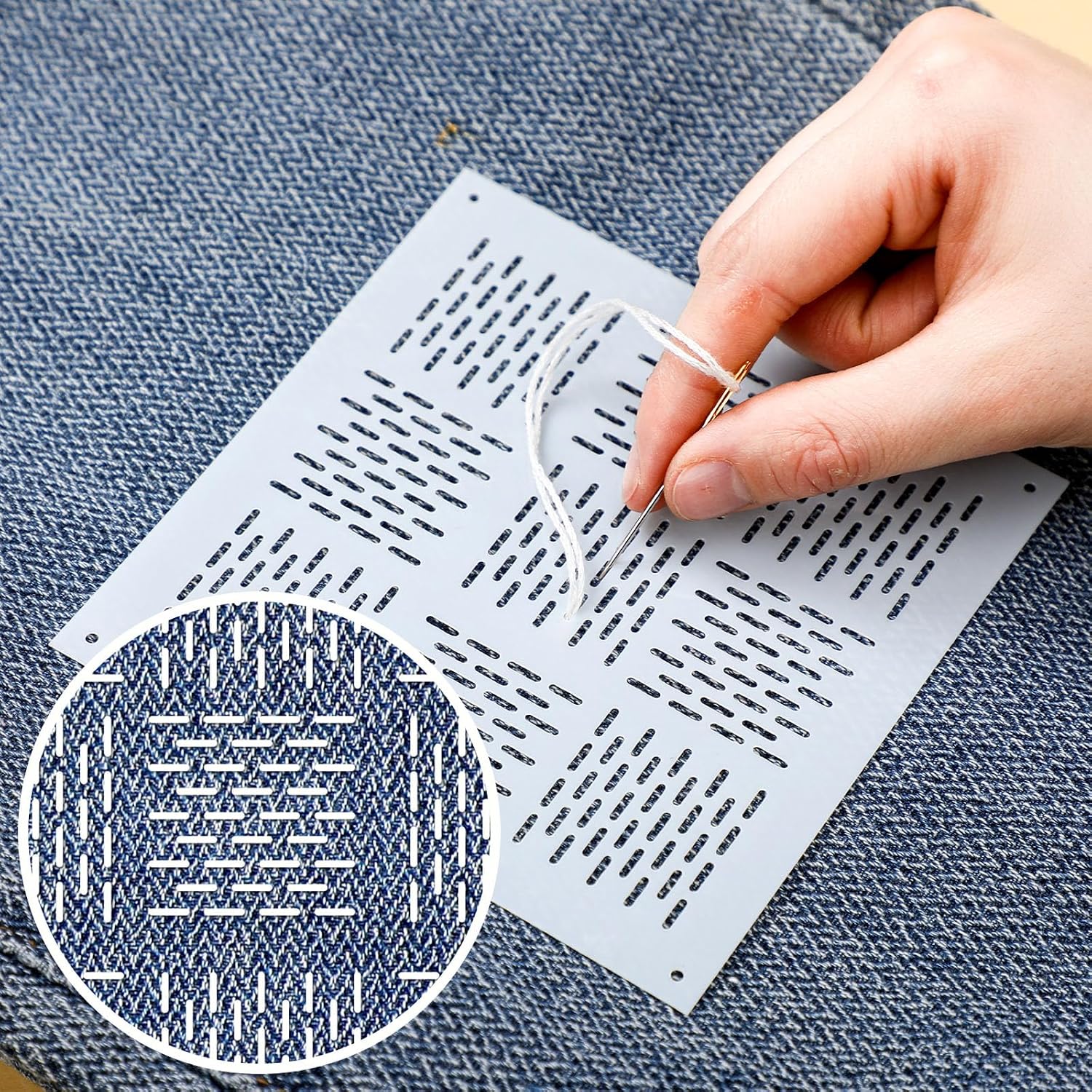 Yousoontic 8 Pcs 4.7 x 4.7 Inch Plastic Sashiko Stencil kit Geometric Sashiko Pattern Template Drawing Line Embroidery Pattern for Hand Quilting and Embroidery, 2.5mm Thick (Novel Style)