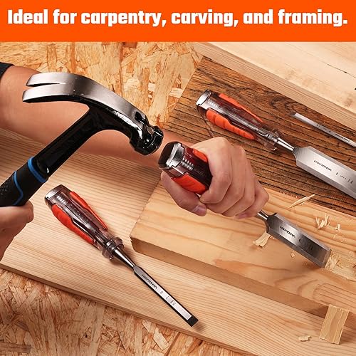 Miniatura 8 de VANQUISH Juego de cinceles de madera de alto impacto de 3 piezas con diseño de cincel de hoja forjada de una pieza para tallar carpintería (4611)