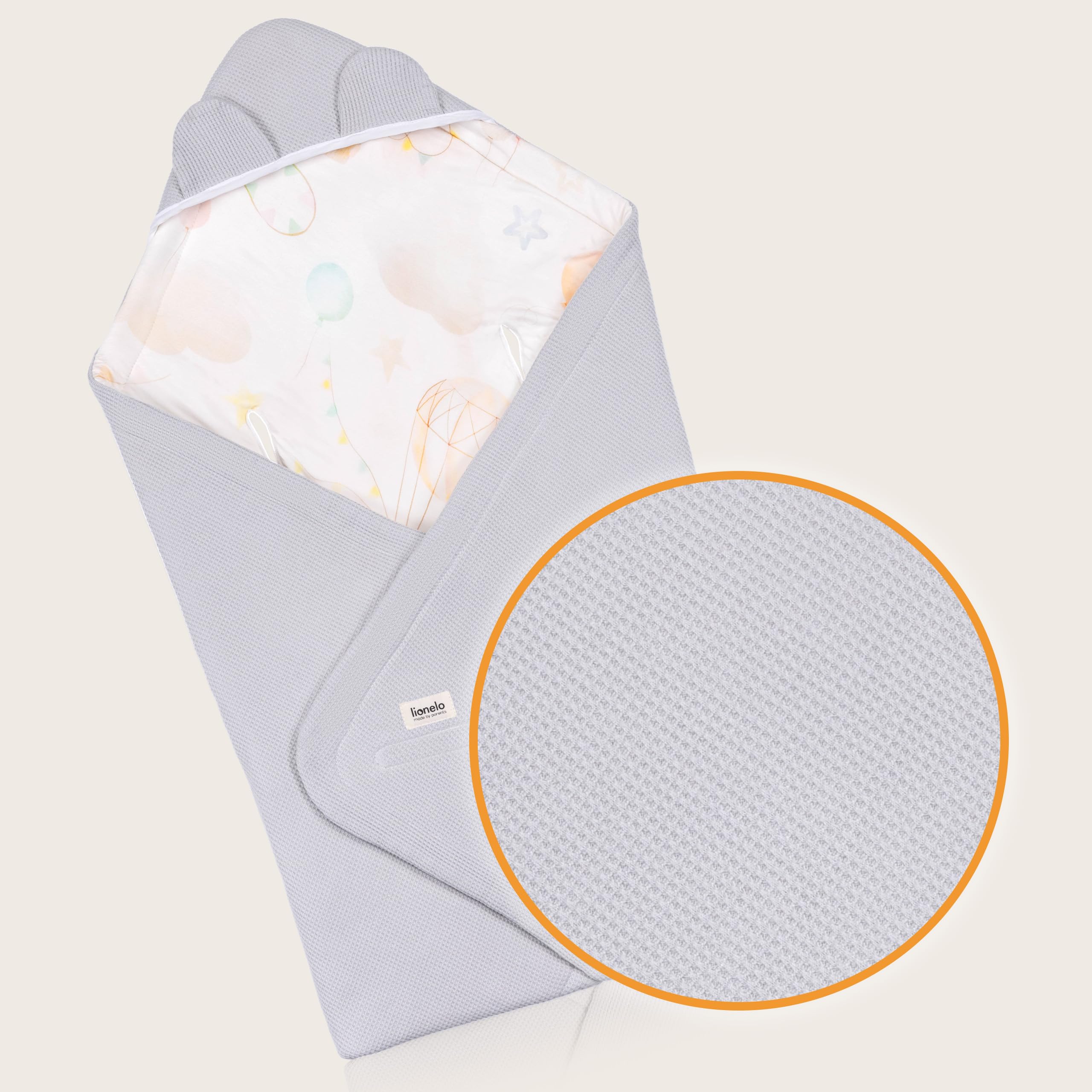 lionelo Travel Swaddle Blanket Manta para Asiento de Bebé Cálida, Portabebés y Cochecito para Todo el Año 90x90 cm Cierre de Velcro, 100% Algodón