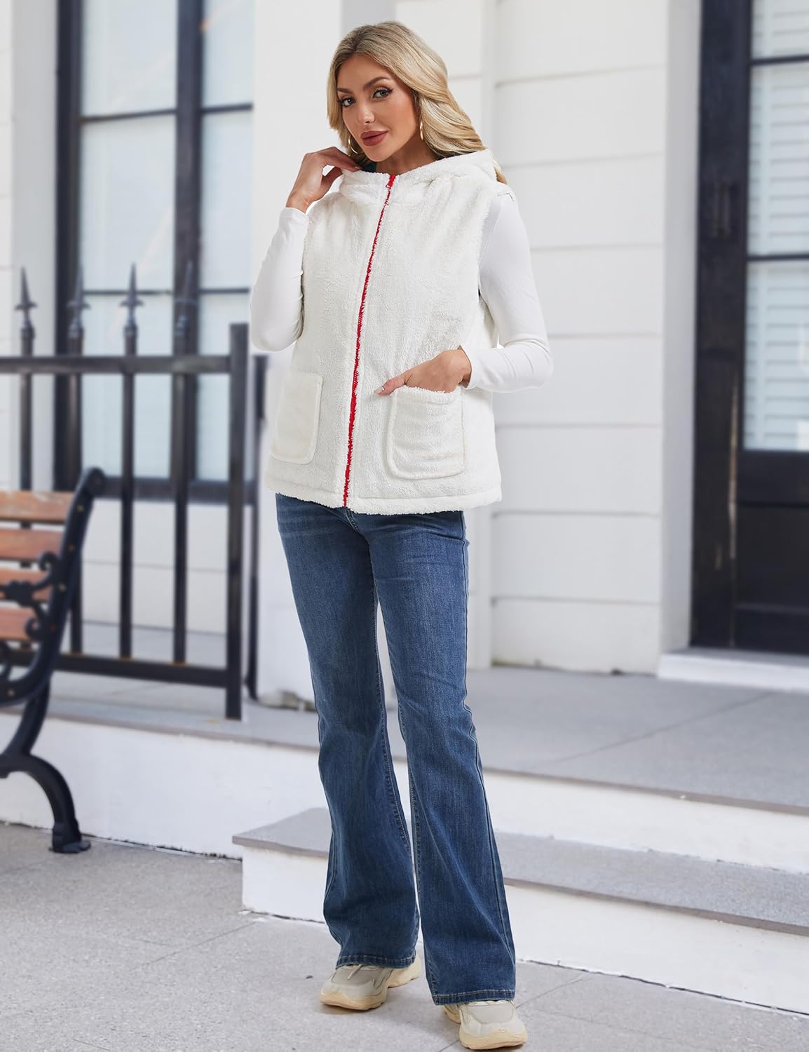 YUCOLEN Womens Puffer Vest Reversible Hooded Fleece Coat Quilted Zip Up Sleeveless Jacket Winter Outerwear with Pockets - Image 7