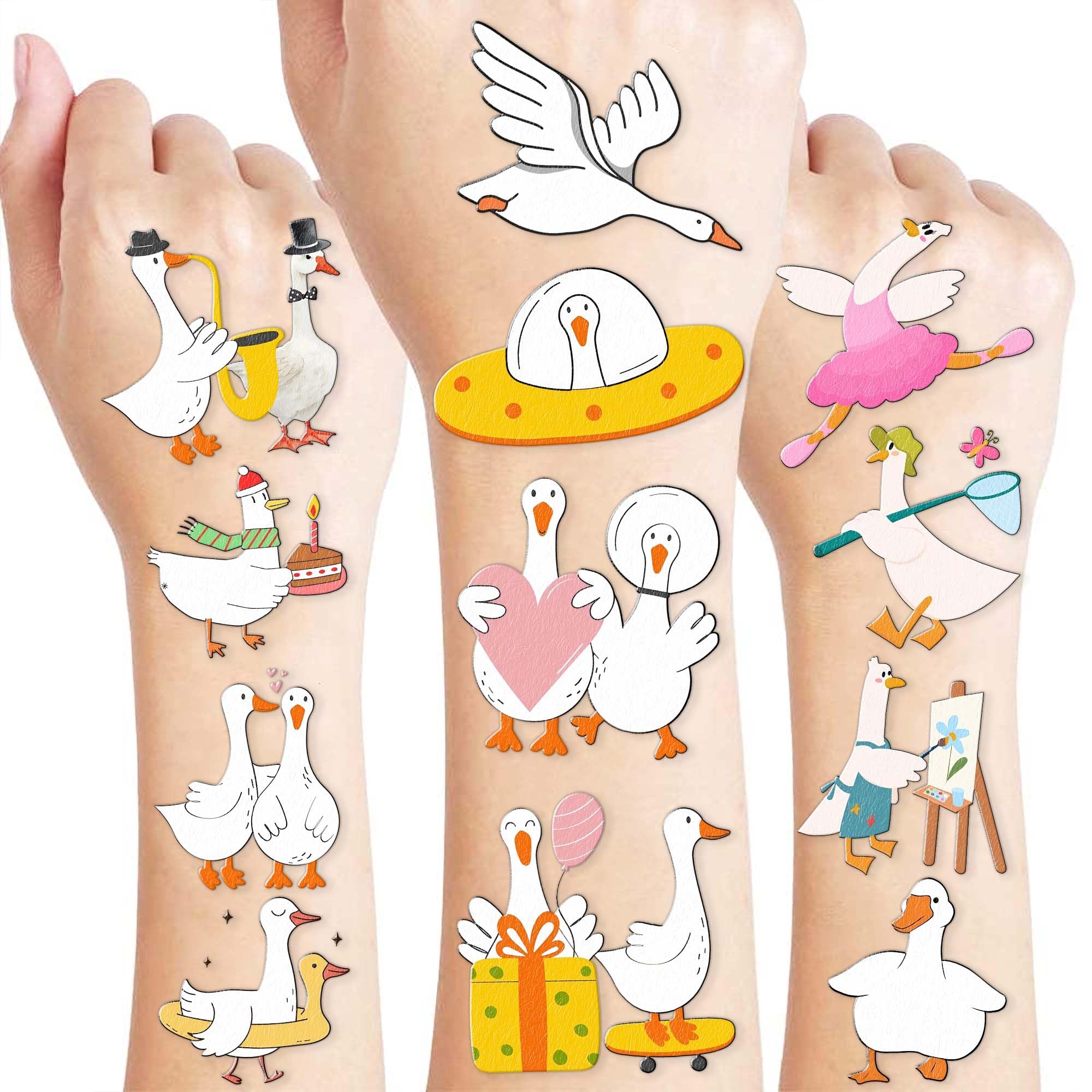 96PCS Silly Goose Temporary Tattoos Pre-Cut for Kids Boys Girls