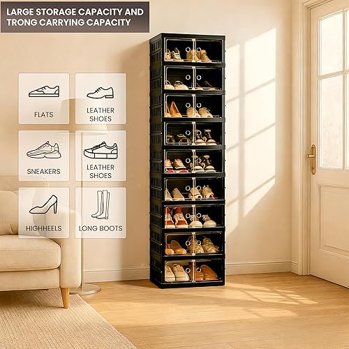 Miniatura 5 de Caja de almacenamiento plegable para zapatos, estante plegable portátil extra grande para armario, caja de almacenamiento de zapatos con puerta