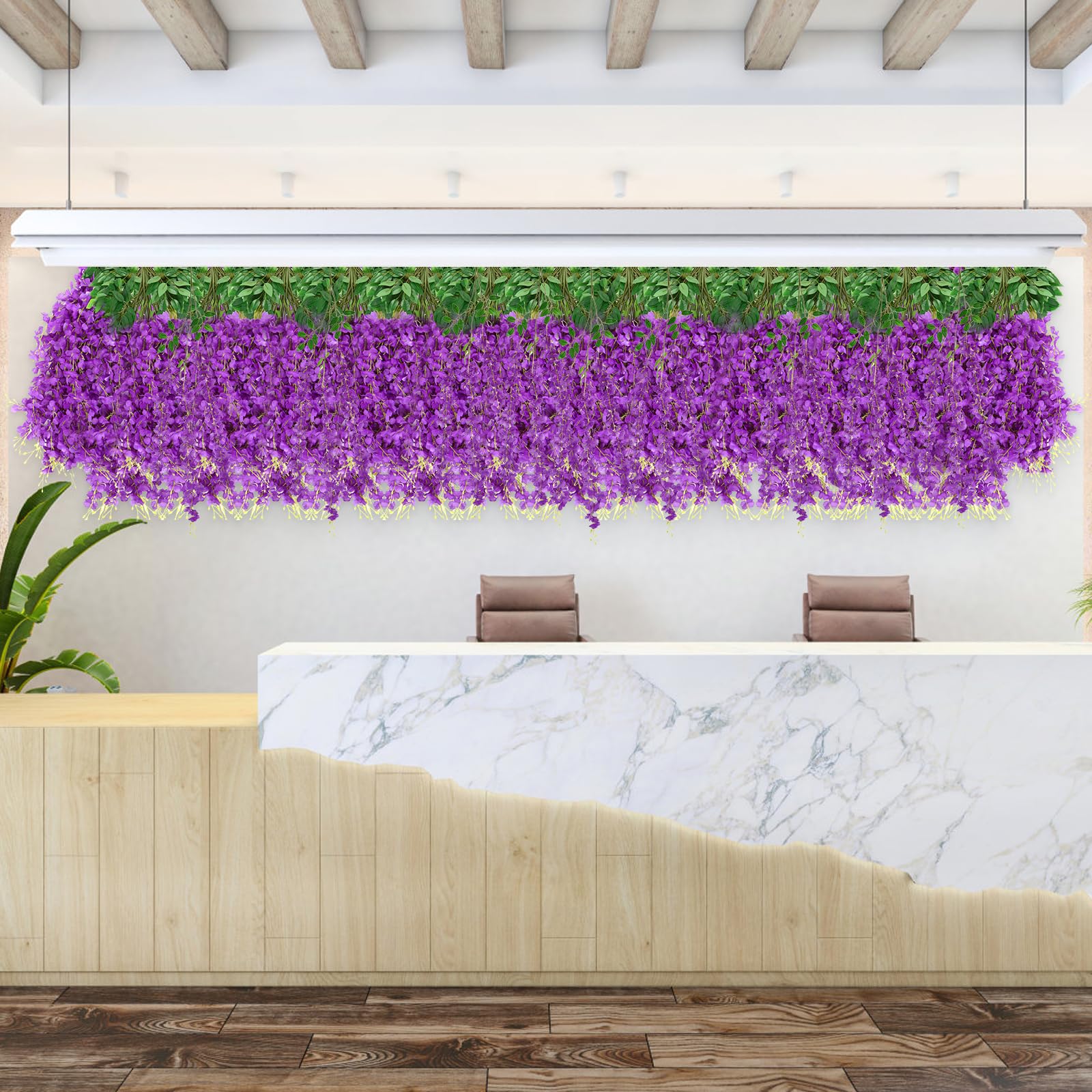 Paquete de 12 guirnaldas de glicinas artificiales de 3.5 pies para colgar, guirnalda de flores falsas de ratta, guirnalda colgante de seda para boda, fiesta, hogar, pared, jardín, decoración verde