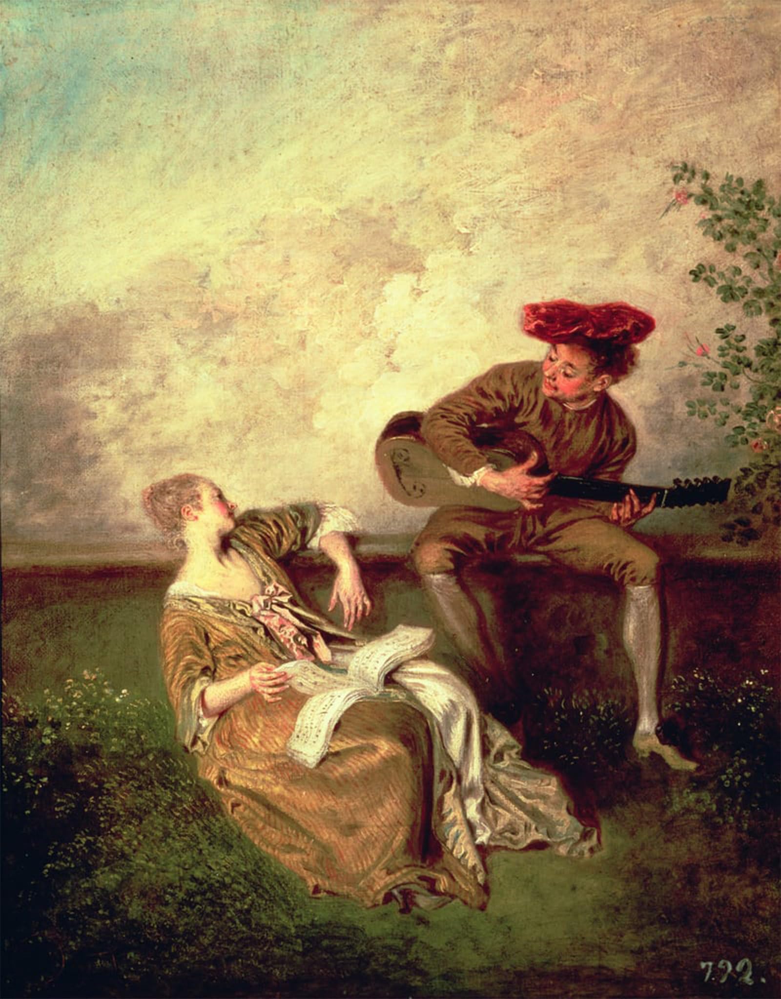 ARTXLXXBN Famous Prints Artwork Pictures Poster Painting Art the Singing Lesson by Jean Antoine Watteau Artwork Landscape Pictures for Home Decor 60x90cm