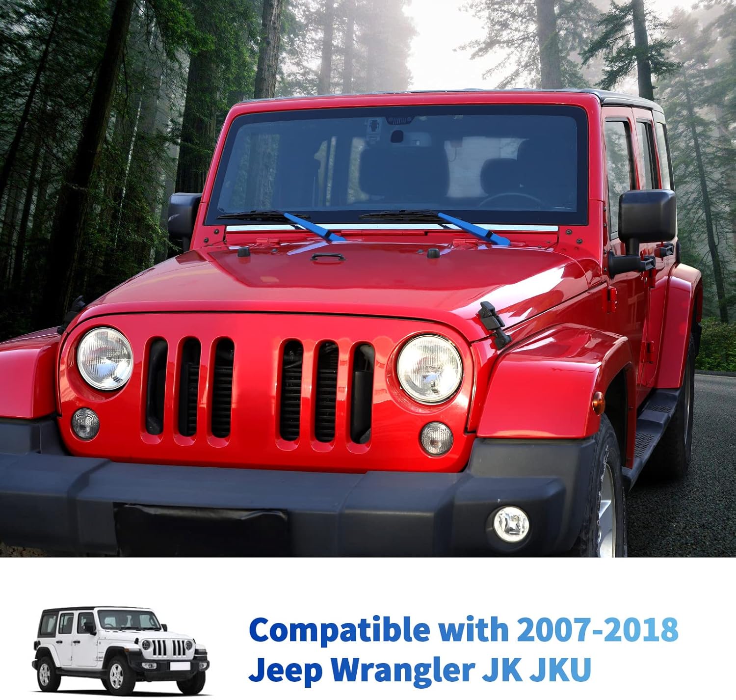 Front Window Windshield Wiper Arm & Blade Decoration Cover Trim for 2007-2018 Jeep WranglerJK JKU( Blue)