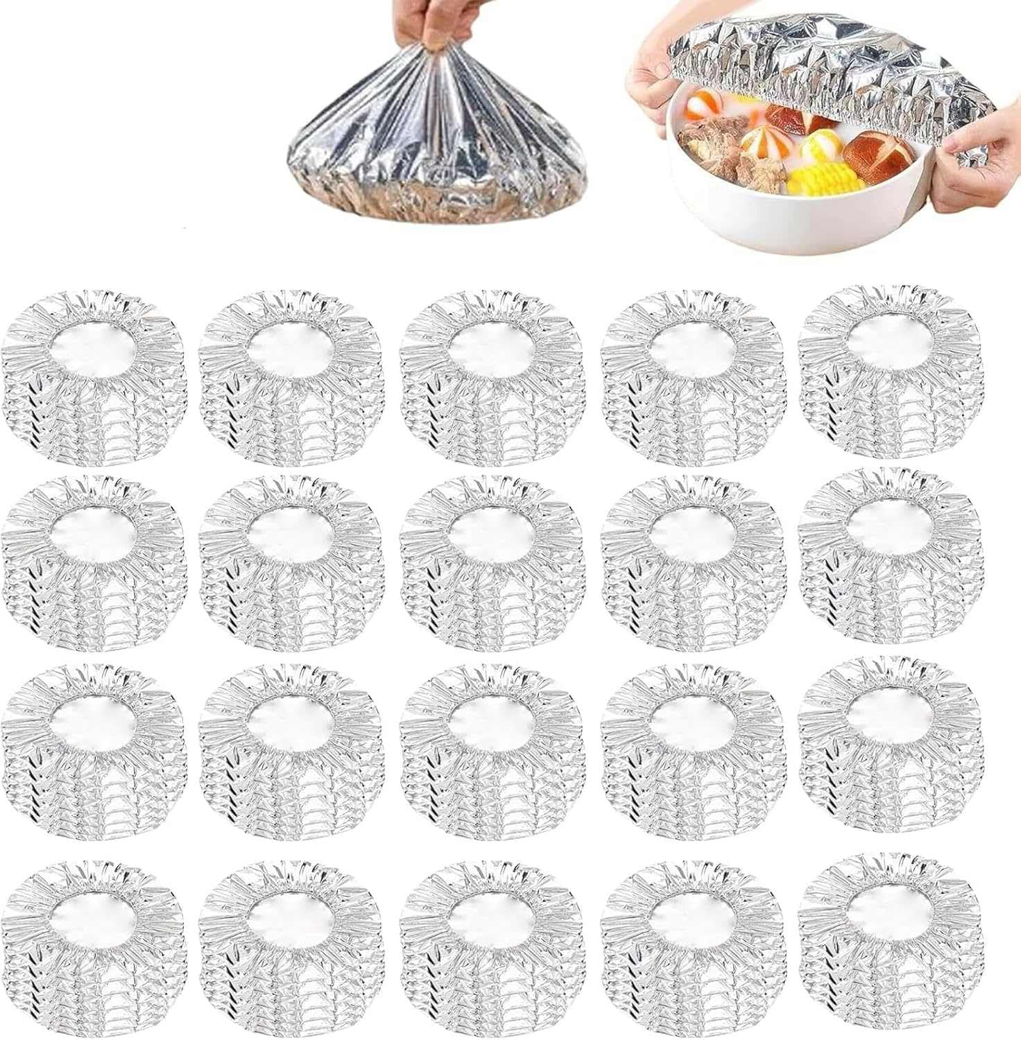 Reusable Aluminum Foil Food Covers, Thickened Heat-Resistant Food Covers, Home Dining Table &amp; Food Container Aluminum Foil Heat-Retaining Cover, Elastic for Bowls &amp; Plates (120 Pack)