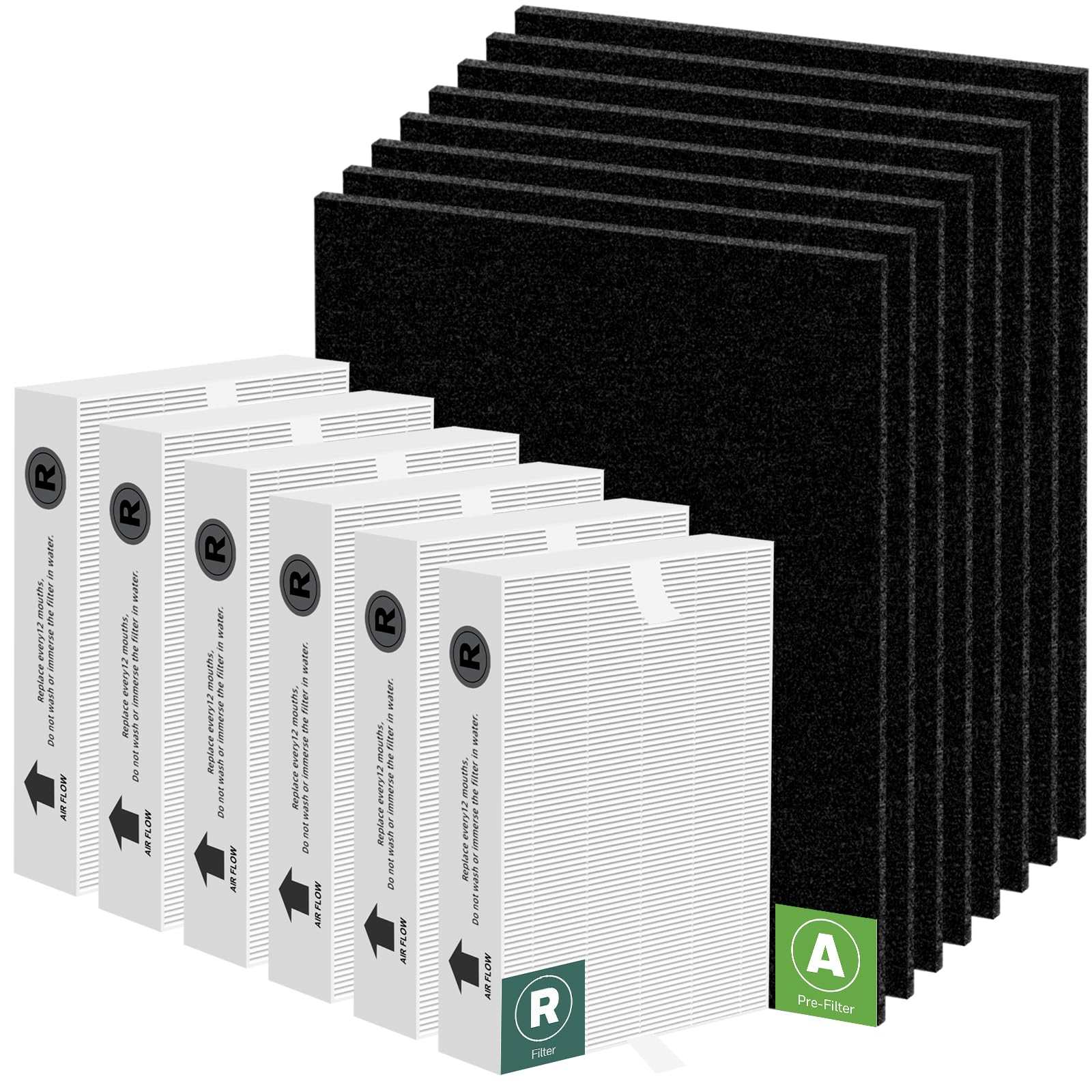 HPA300 HEPA Replacement Filter for Honeywell HPA300 Series HPA304, HPA300VP, HPA3300, HPA5300, 6 True HEPA Filter R and 8 A Activated Carbon Pre-Filter, Compared to HRF-R3
