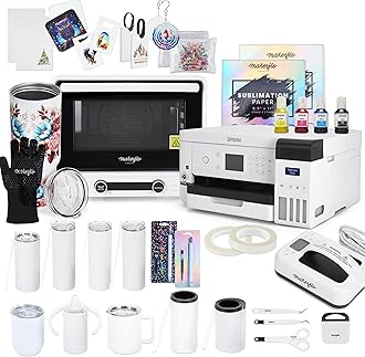 Epson F170 Sublimation Ultimate Kit with Printer, Makerflo 40L Sublimation Oven, Mini Heat Press, Inks, 10 Tumblers, Pens, Pencils, Creative Fabrica Design Pack – Complete Starter Bundle