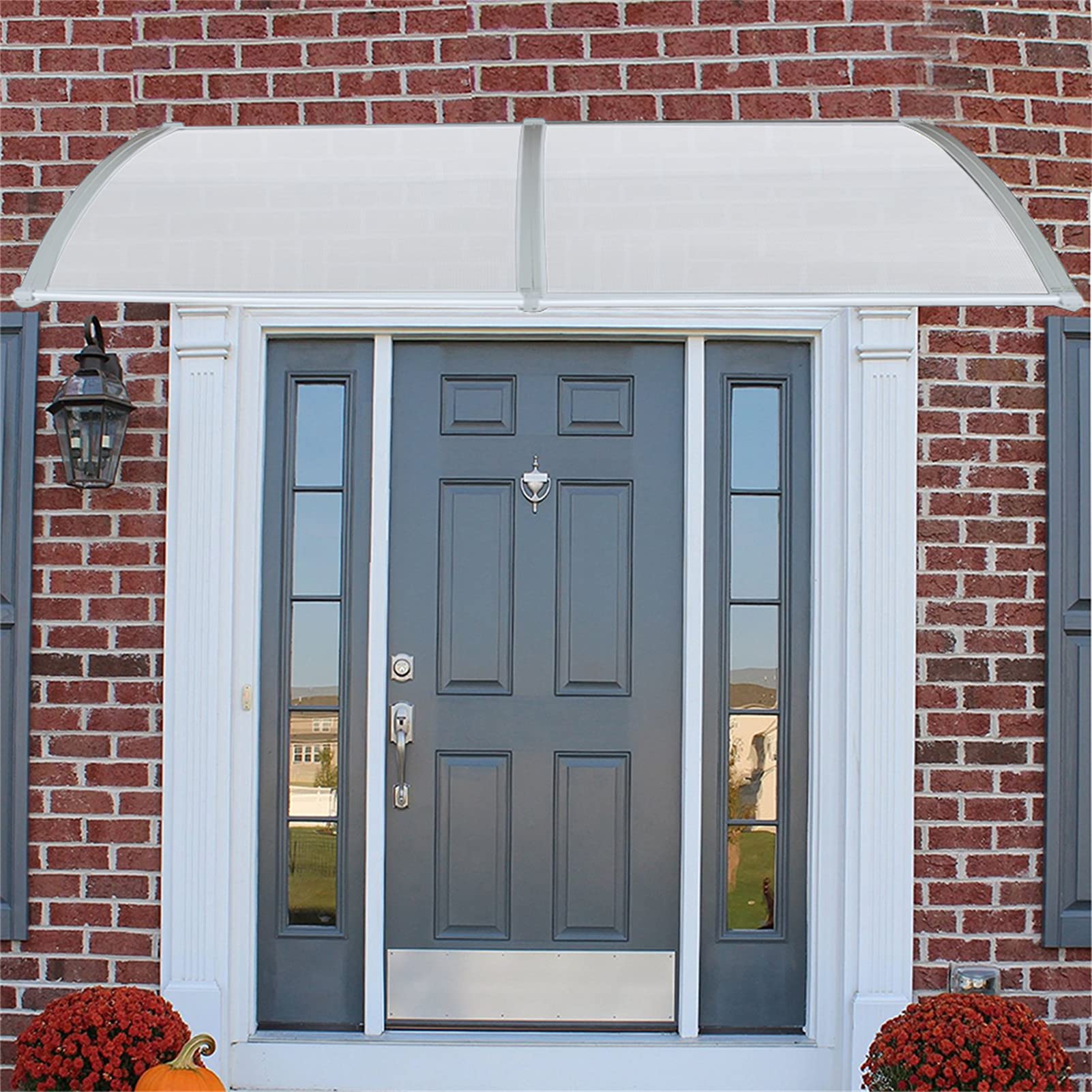 Homewell Vordach für Haustür 100 x 200 cm Weiß, Modern Überdachung Haustür aus PC-Hohlplatte, PP-Kunststoff Rahmen und Aluminium Frontstange, Sonnenschutz und Regenschutz (100 * 200 cm, Weiß)