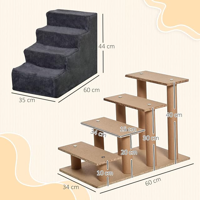 Foto 7 de 8 de PawHut Escalera para Perros de 4 Peldaños Cama Sofá 60x35x44 cm Gris Oscuro