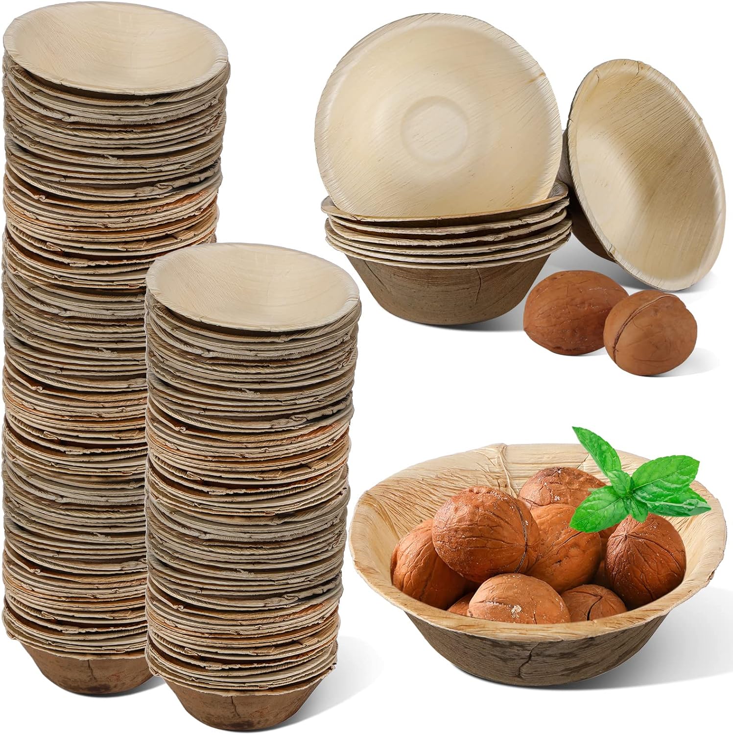 Hoolerry 100 Pack 5.9 Inch Round Palm Leaf Bowls