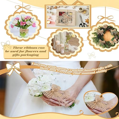 Miniatura 4 de 6 rollos de cinta de yute, cinta de arpillera, 6 estilos de cintas de yute, total de 39.4 ft para decoración de fiestas, manualidades, cinta de