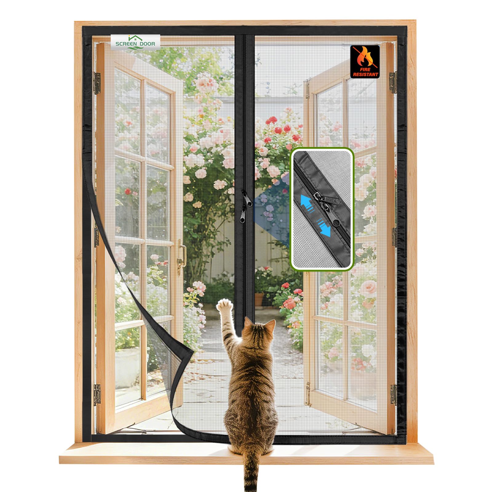 SCREEN DOOR Zanzariera per Finestre 80x120 cm, Installazione Semplice, Fibra di Vetro Ignifuga e Antistrappo, Design con Cerniera Appositamente Studiato per Finestre, Zanzariera Flessibile, Nero