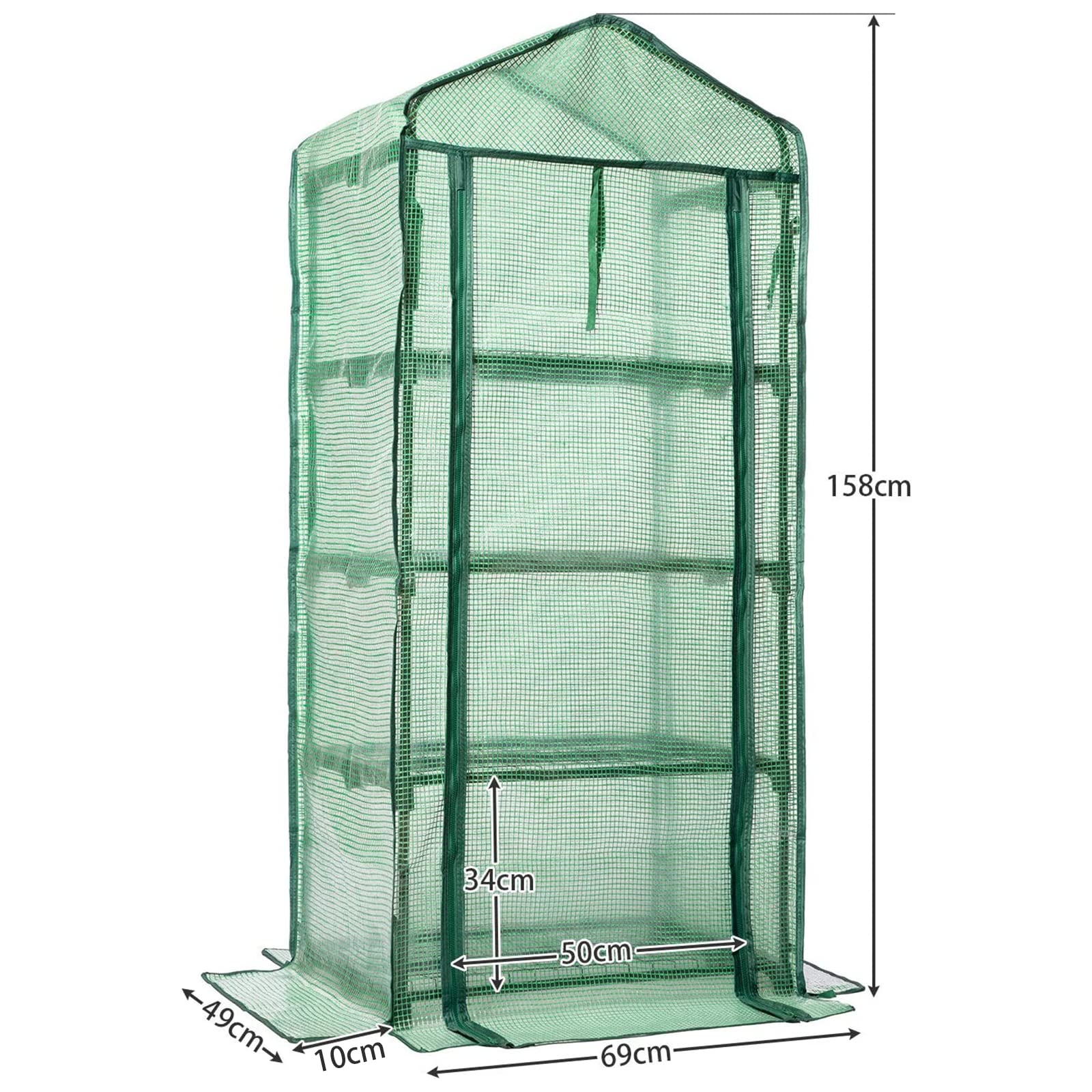 LARMNEE Gewächshaus Klein, Foliengewächshaus Balkon, Tomatengewächshaus Stabil, 4 Regale Treibhaus, 69 x 49 x 158 cm, Terrasse Anzuchthaus, PE Gitterfolie, Platzsparend, Garten, Grün EGN04GH02