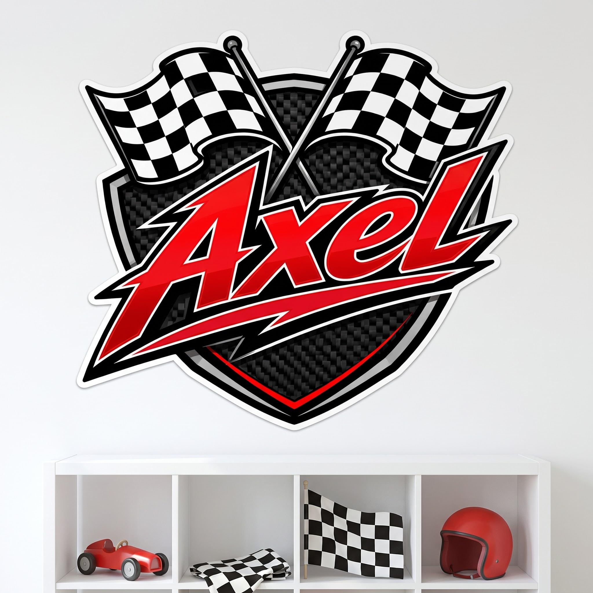 Racing Cars Stickers for Kids Playroom, Personalized Race Car Room Decor Custom Name Decal for Boys Bedroom Nursery Playroom (Style 2)