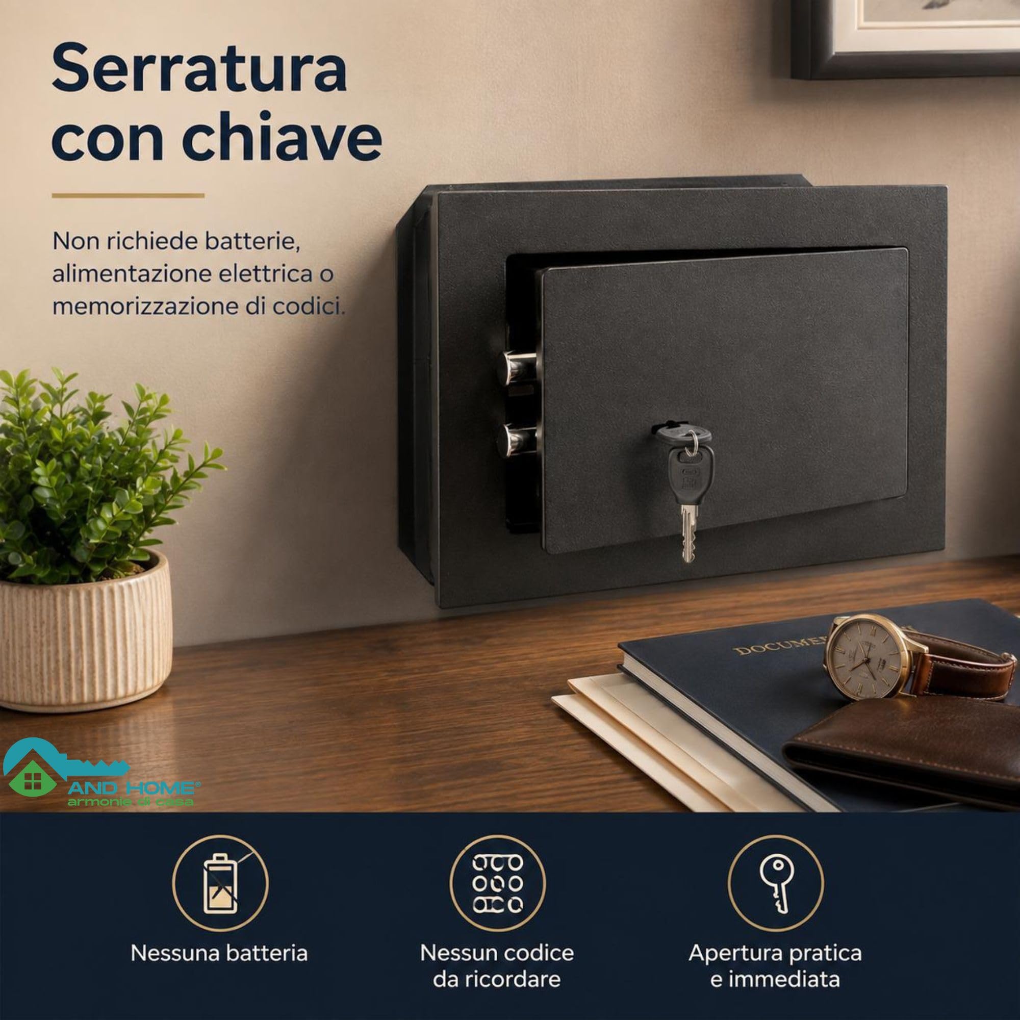 Cassaforte a Muro con Chiave (21 x 31 x 15) - Acciaio Speciale