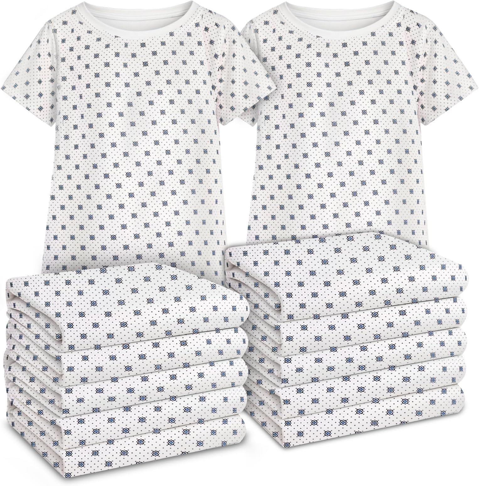 Linteum Textile Supply 12 Pack Hospital Patient Gown for Medical Exam - Twill Classic Economy White & Blue Snowflake - One Size Fits All