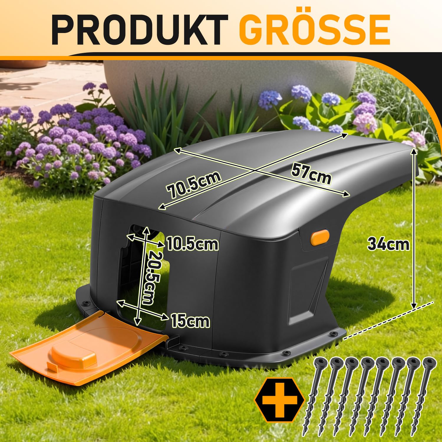 Hochklappbar Mähroboter Garage Kompatible Ladestationen Schutzüberdachung UV-Schutz 70.5x57x33cm