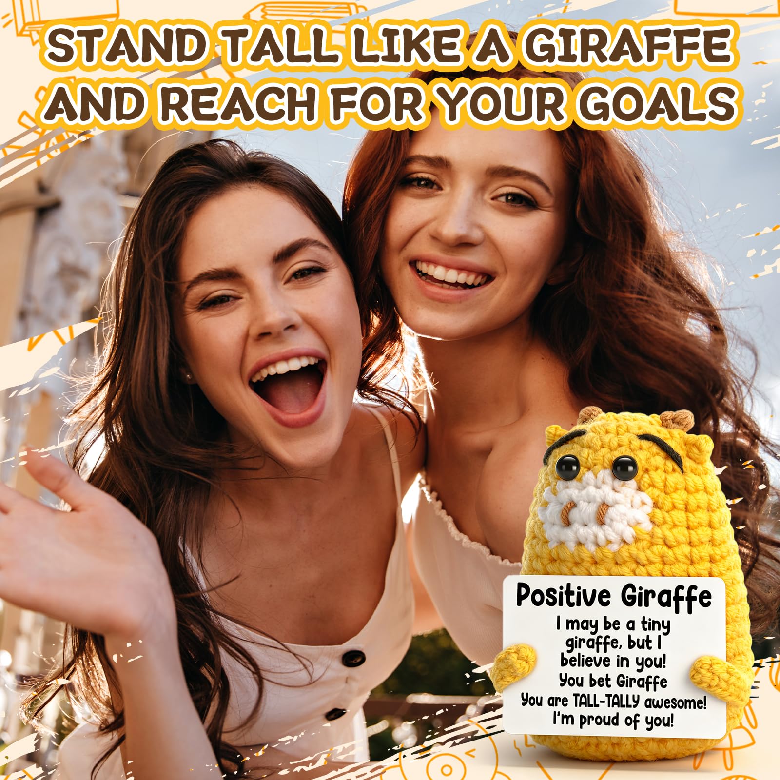 iewrtcin Funny Positive Giraffe Doll, Knitted Doll with Positive Card - Image 3