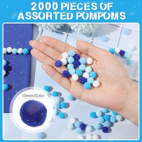 Miniatura 2 de Tegeme 2000 pompones surtidos de 0.39 pulgadas para Acción de Gracias, Navidad, invierno, bricolaje, manualidades y decoración (serie azul)