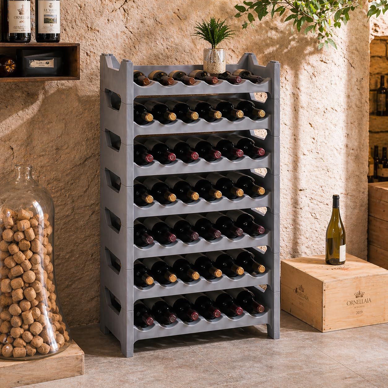 Set Cantinetta Vino Portabottiglie - in Plastica, Eleganti, Impilabili, Lavabile, Modulare, Organizzare e Valorizzare la Tua Collezione, Soluzioni Pratiche, Decorative - (6, Argento)