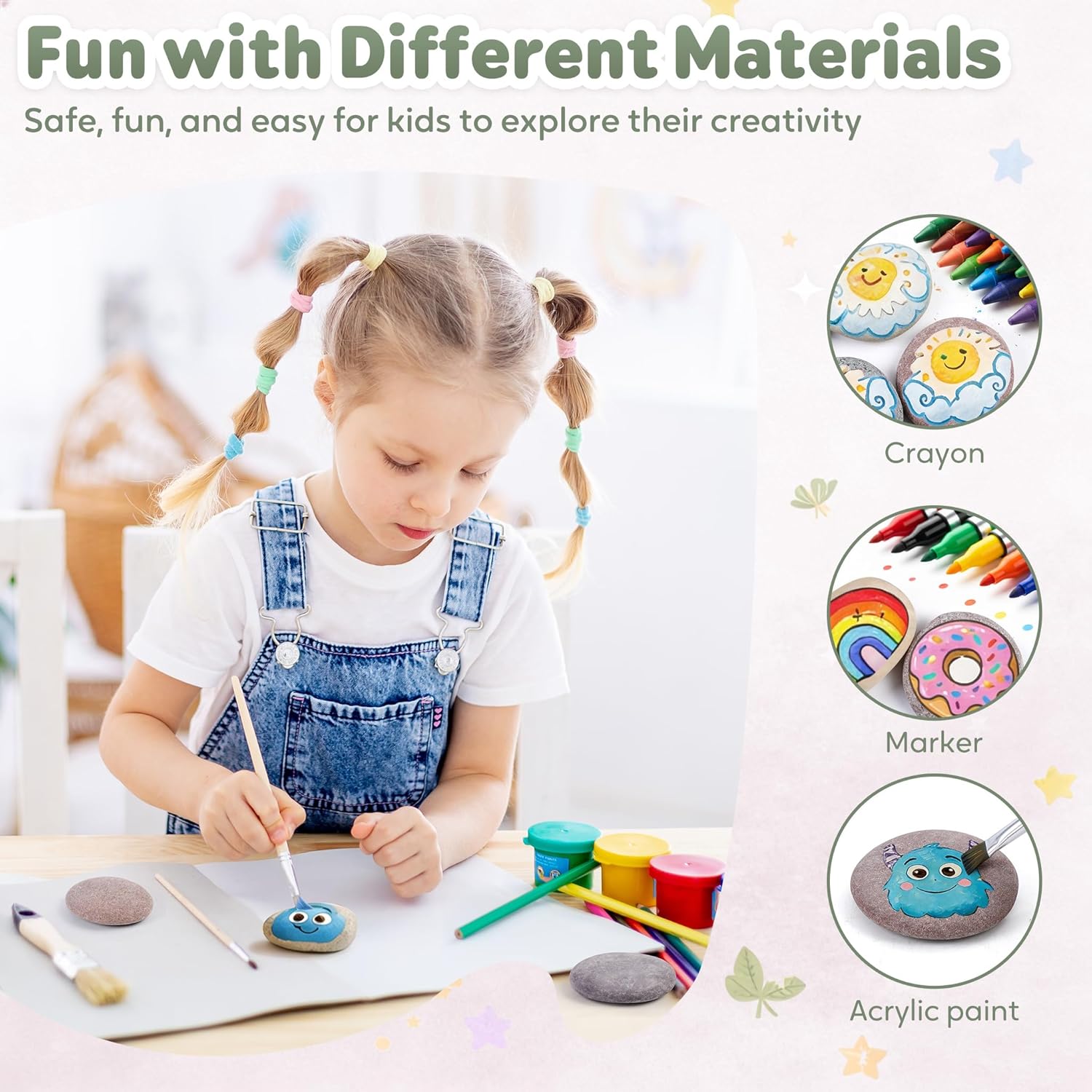Rokraft 48 PCS Large 2.05-3.25" Smooth Natural River Rocks for Painting, Flat Painting Rocks & Craft Stones for Kindness Rocks, School Art Projects & DIY Crafts
