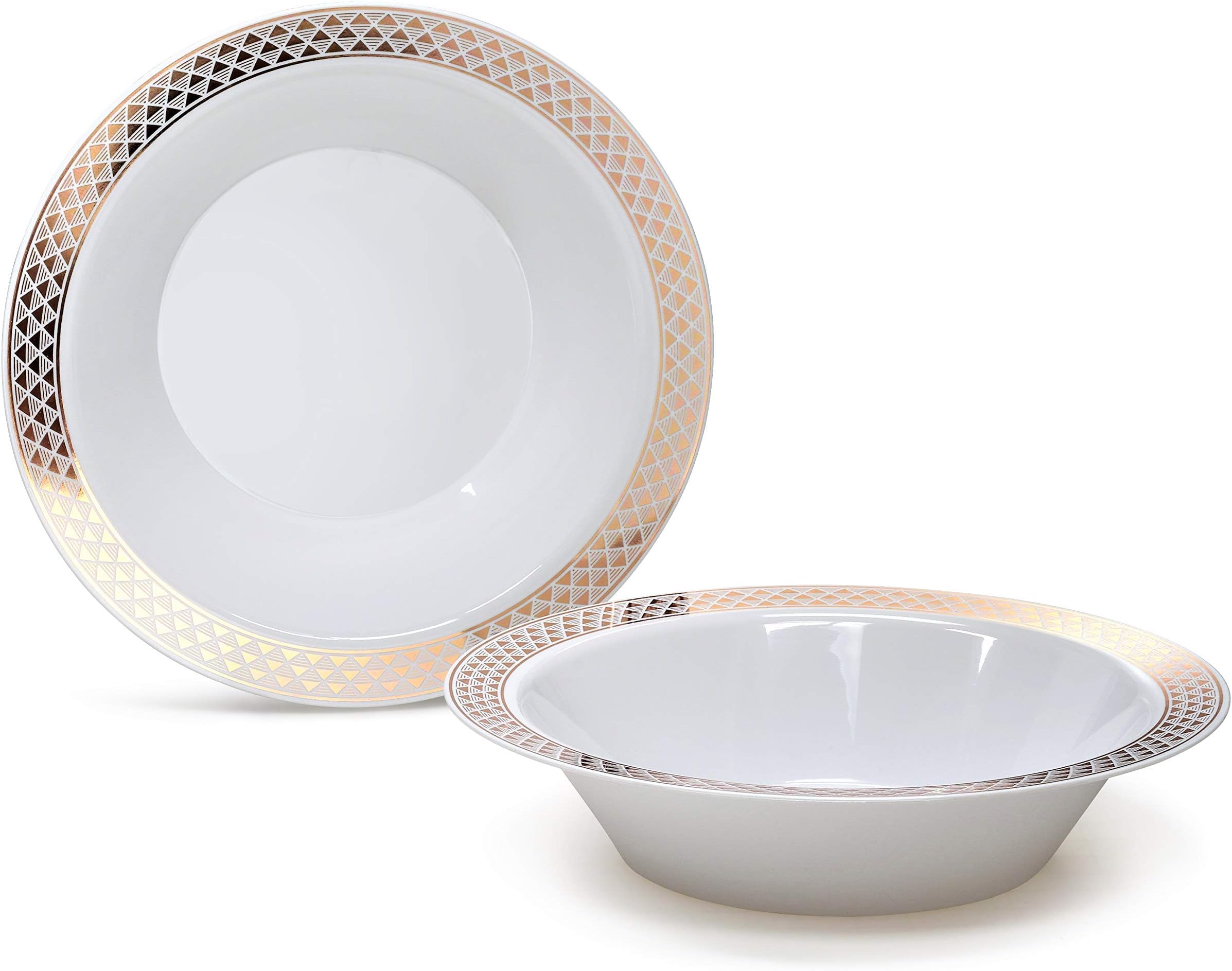 " OCCASIONS " 120 Pieces Plates Pack, Heavyweight Disposable Wedding Party Plastic Bowls (14oz Soup Bowl, Celebration in White & Gold)
