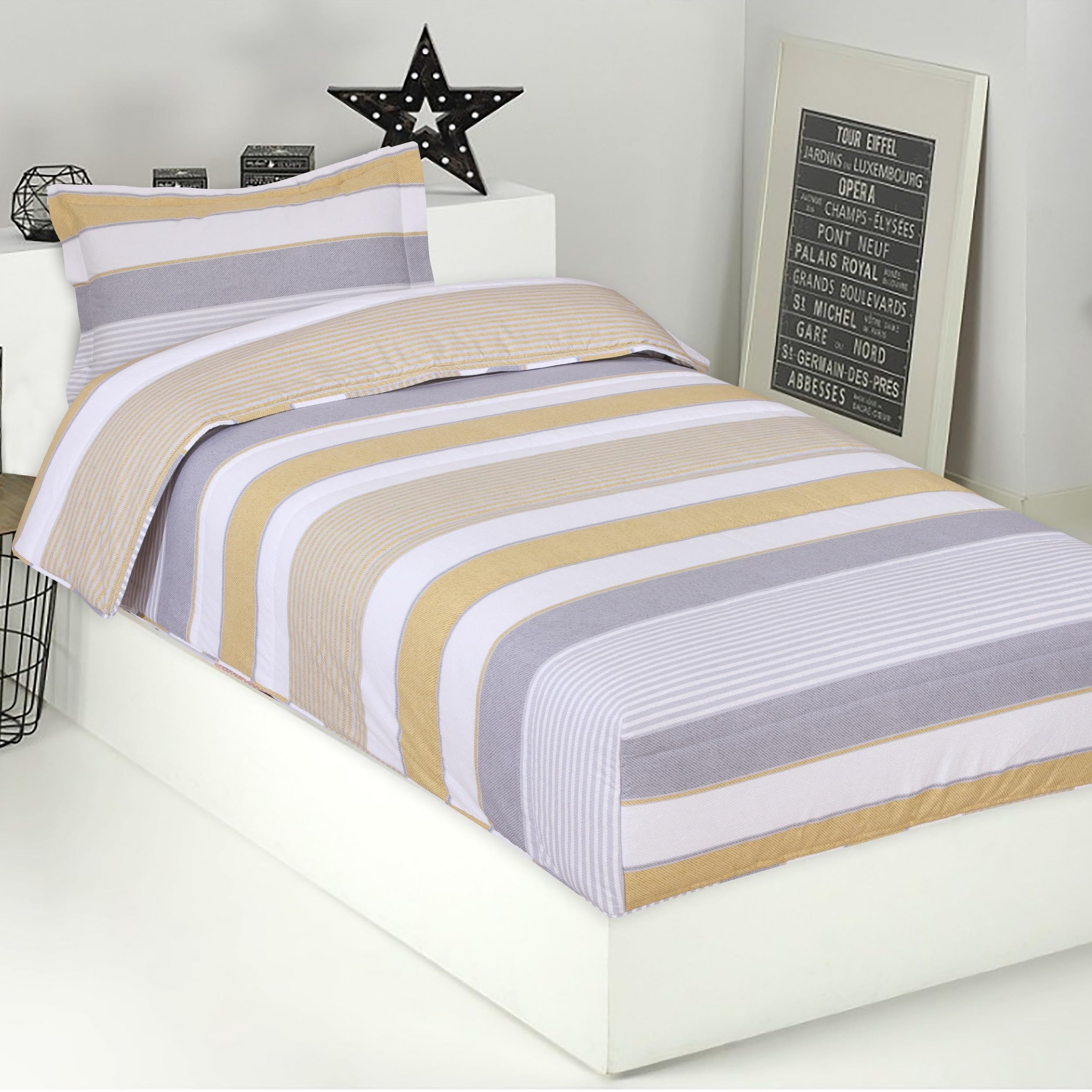 DHESTIA HOME Edredón Ajustable Cama Infantil Zarautz Ocre Color Ocre Talla Cama 90