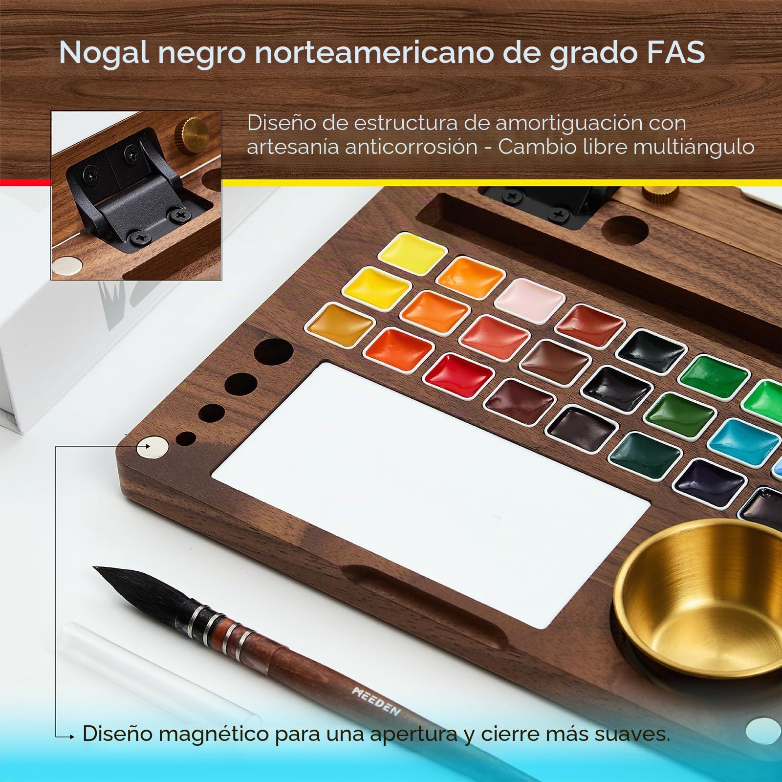 MEEDEN Juego de pintura de acuarela, colección de lujo de 27 colores con estuche de nogal negro, pinceles de pelo de ardilla natural y pinturas de grado artista, kit de acuarela de viaje perfecto para