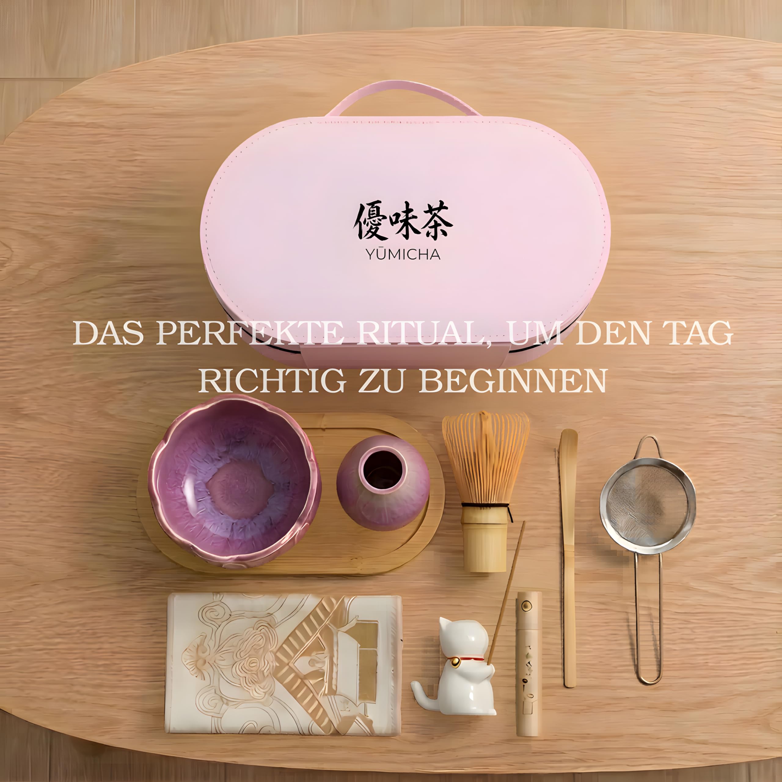 Set Matcha mit Bambusbesen, Keramikschale & Sieb – Matcha Tee Starter Set inkl. Löffel, ideal als Geschenk – Premium Matcha Kit