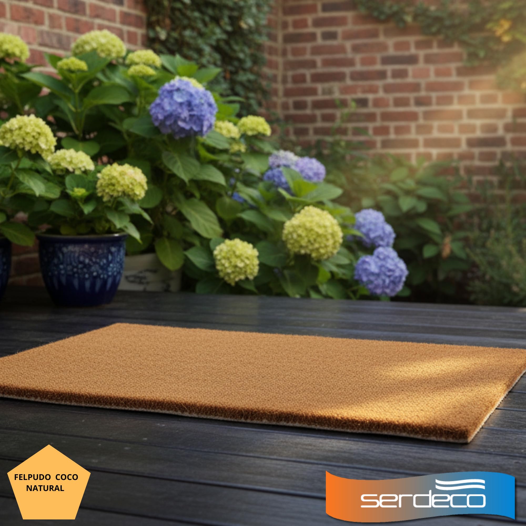 Zerbino in cocco naturale. Premium con bordo antiscivolo per interni ed esterni. (Naturale, 70 x 120 cm. 14 mm)