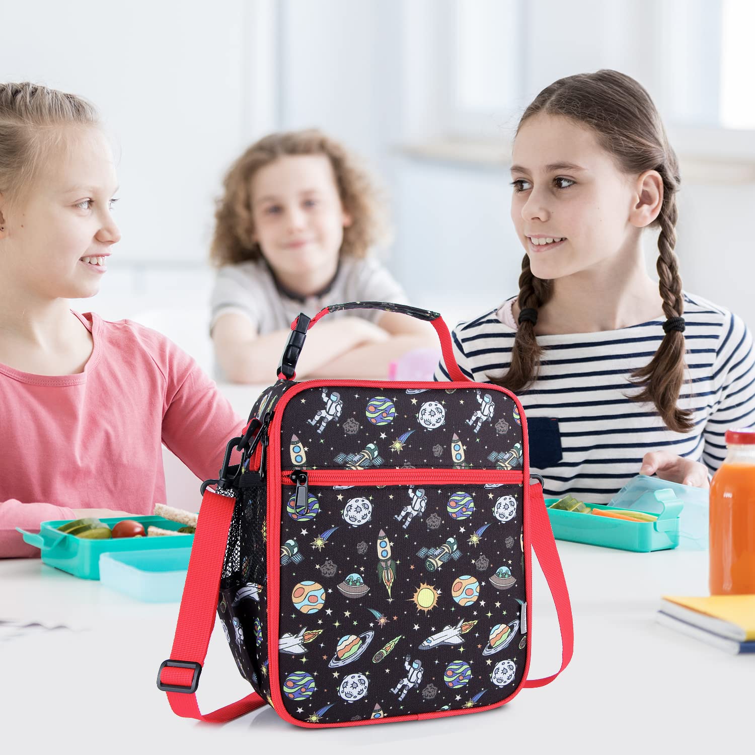 Isolierte Lunchbox-Tasche für Kinder, Thermo-Picknick-Kühltasche mit verstellbarem Riemen, für Erwachsene, Kinder, Damen, Herren, Jungen, Mädchen, Schule, Arbeit (Planet)